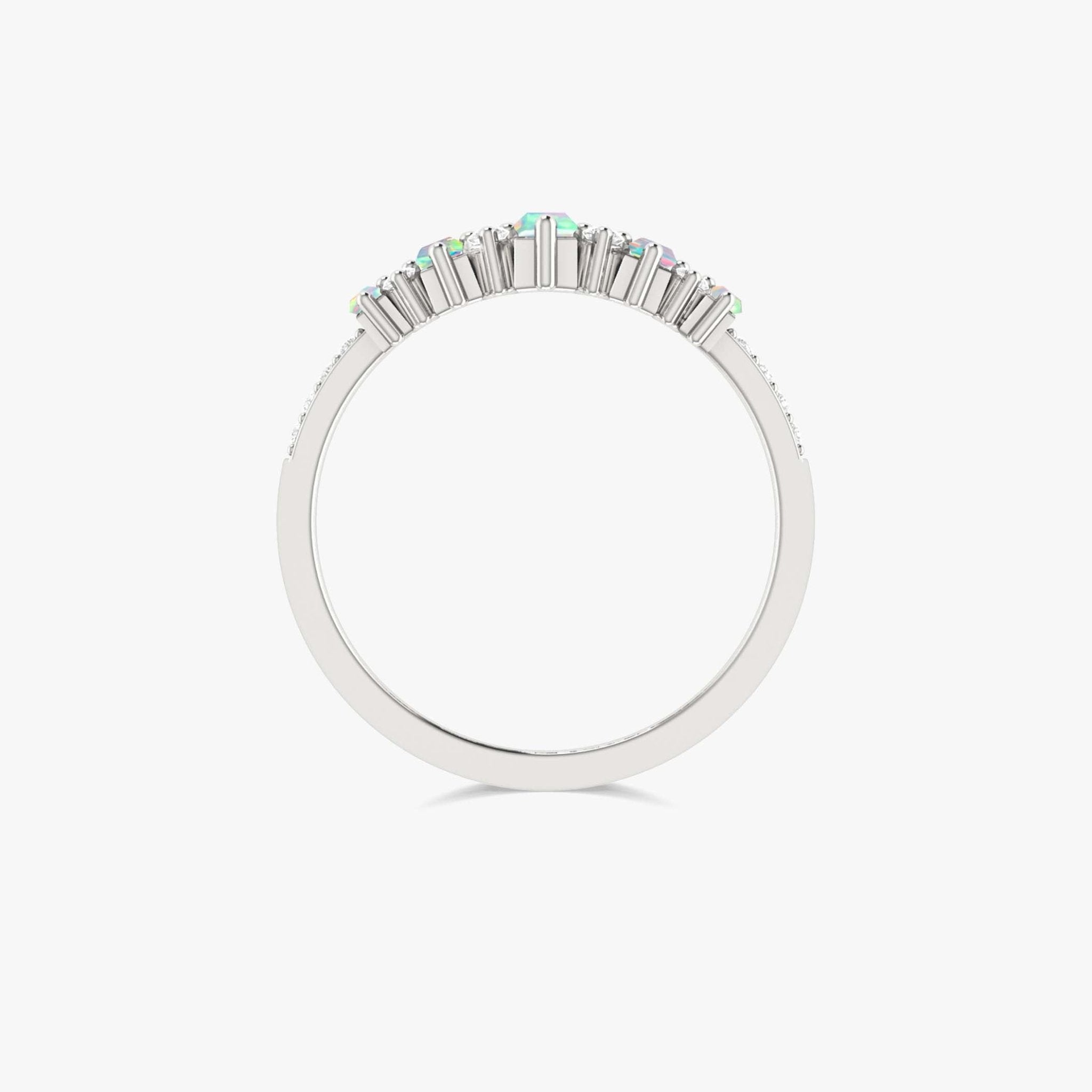 Baguette Shape Natural White Opal Half Eternity Engagement Ring - Goodstone Jewels