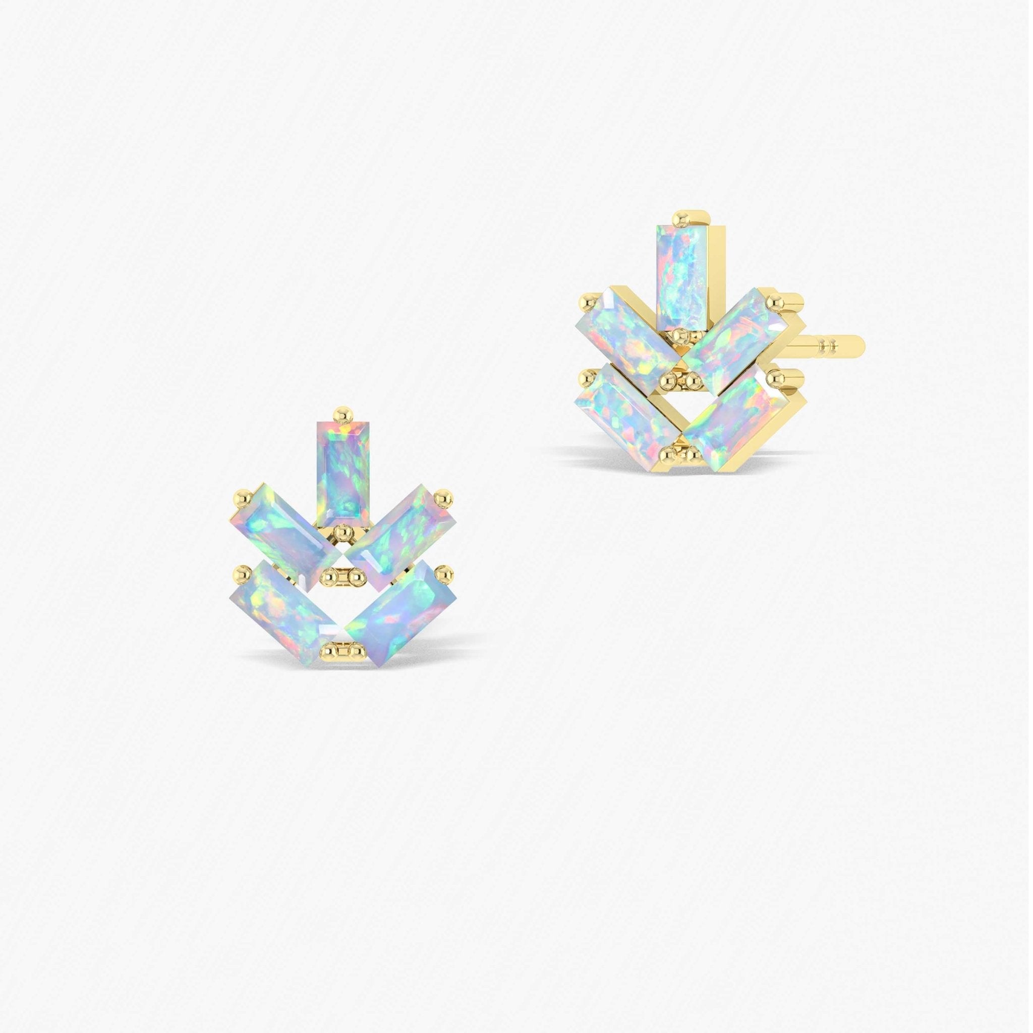 Baguette Shape Natural White Opal Leaf Stud Earrings - Goodstone Jewels