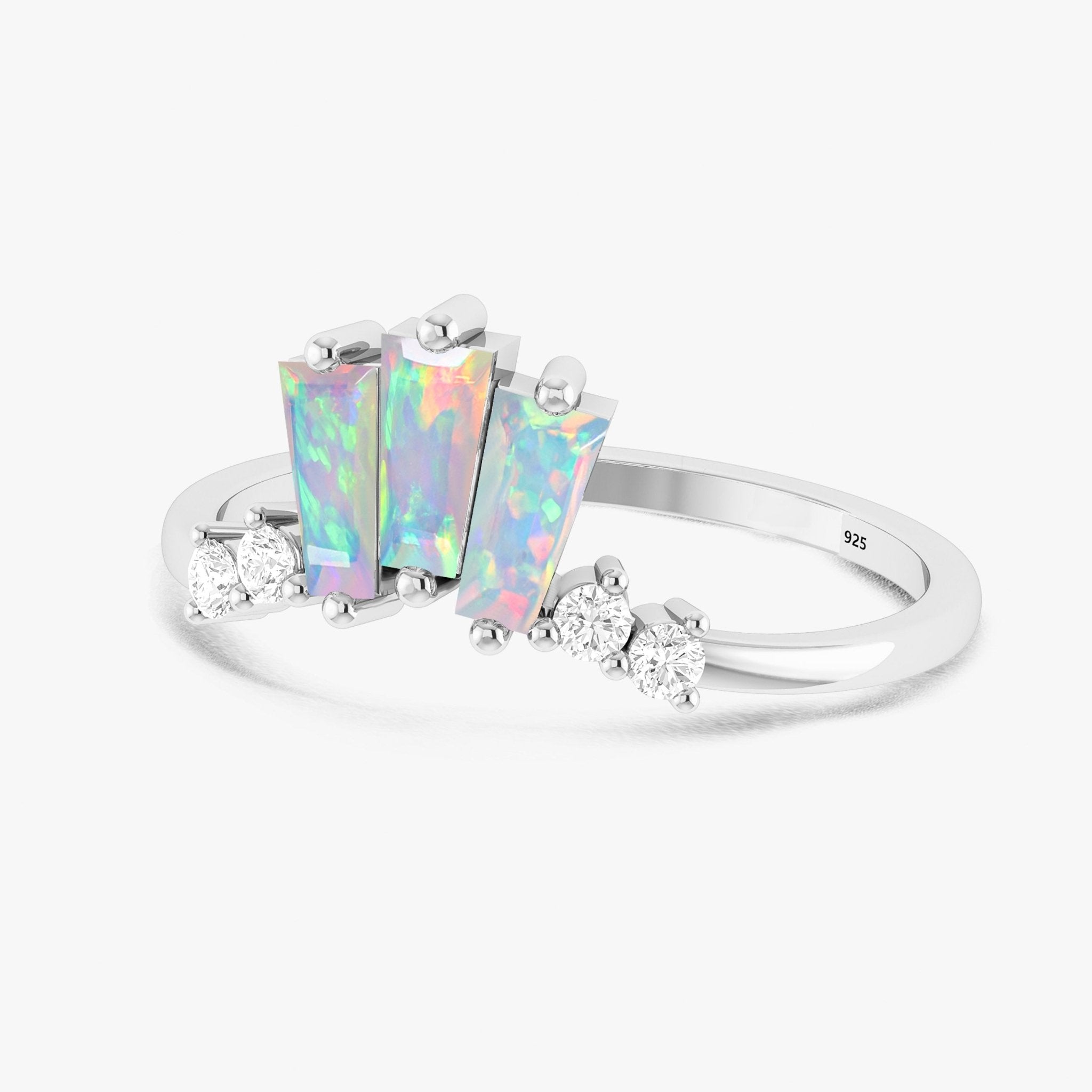Baguette White Opal Ring with CZ - Goodstone Jewels