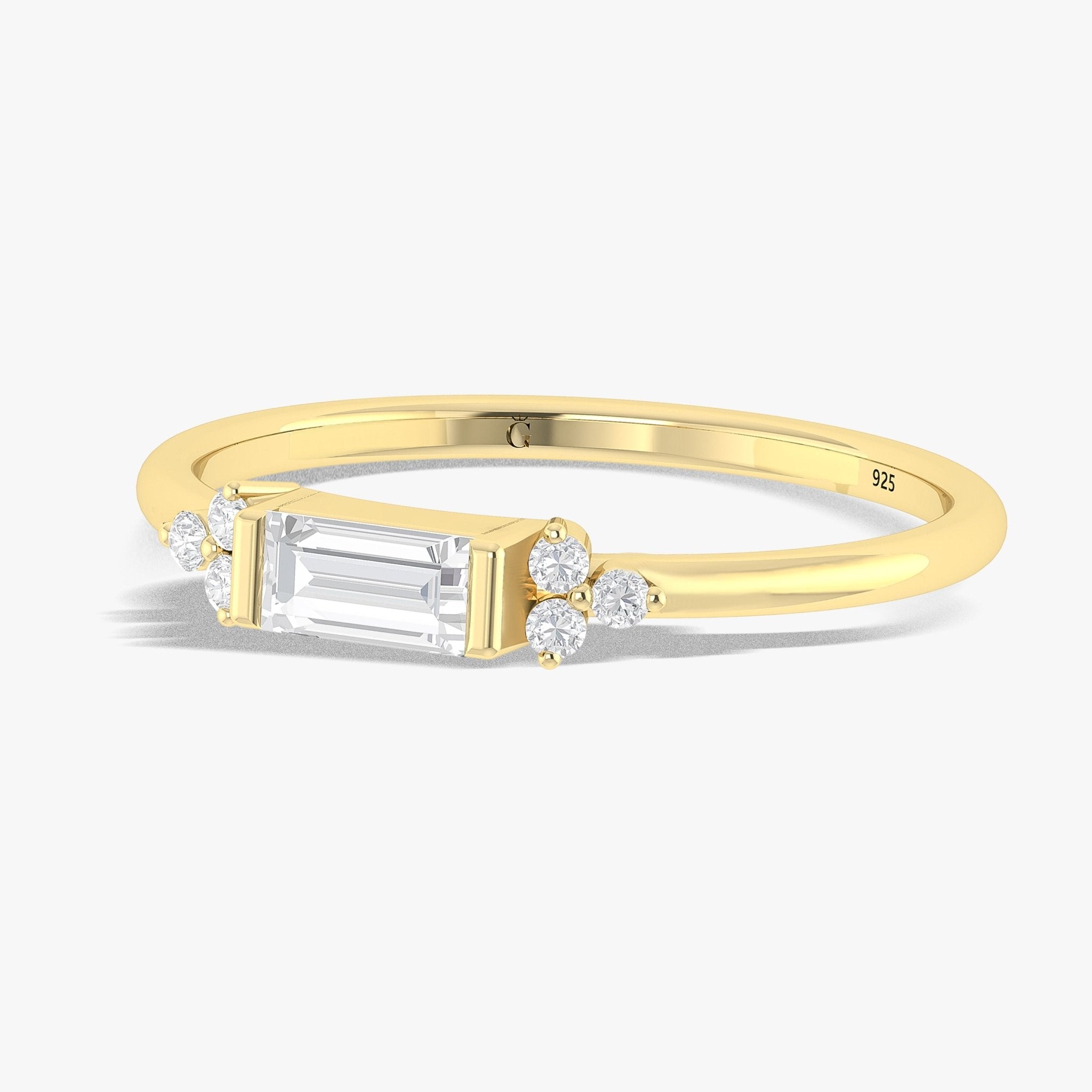 Baguette & Zircon Solitary with Round Cut Ring - Goodstone Jewels