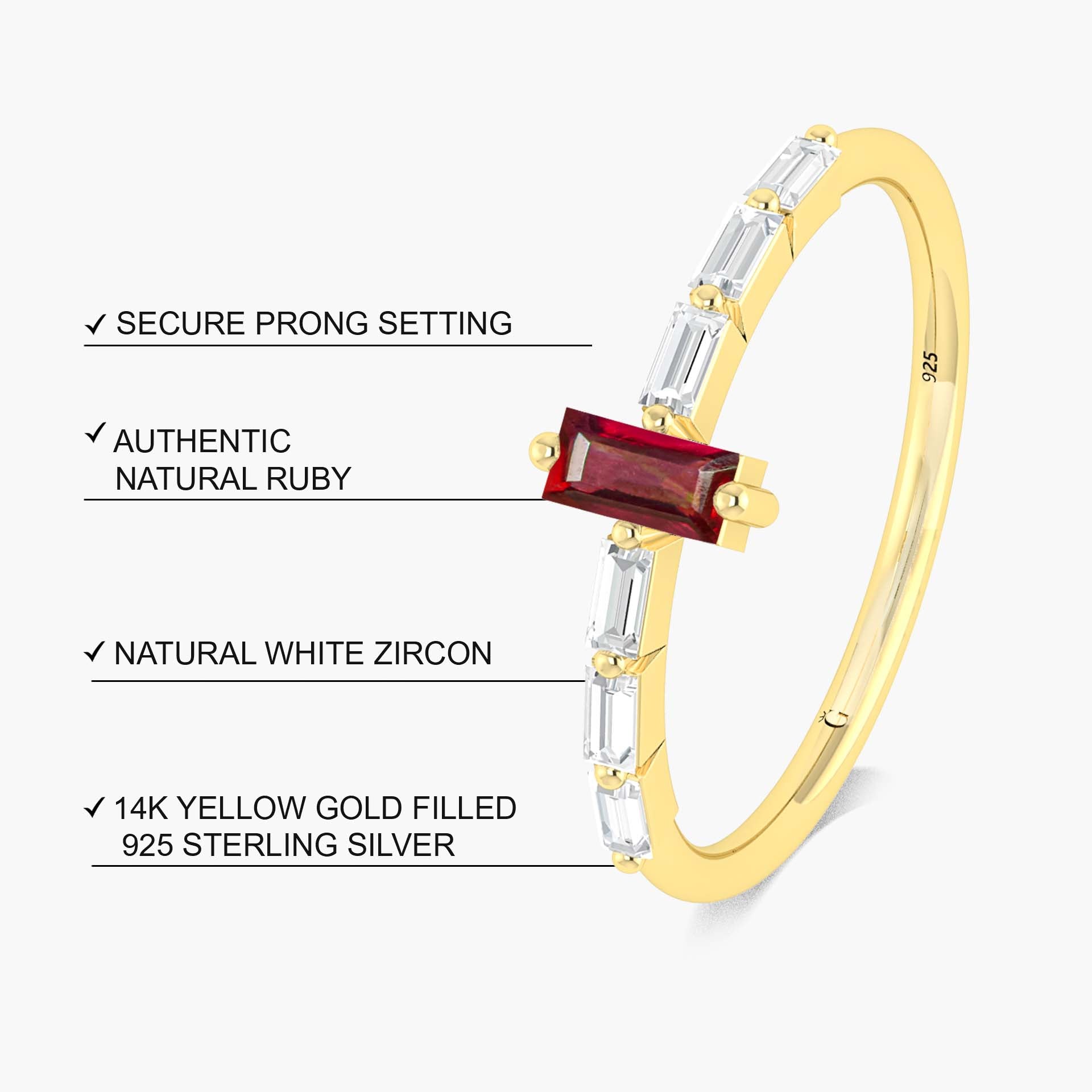 Baugette Cut Ruby and Zircons Ring - Goodstone Jewels