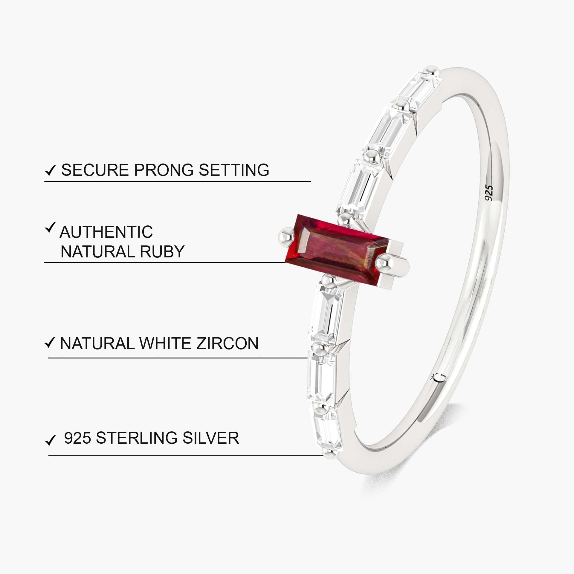 Baugette Cut Ruby and Zircons Ring - Goodstone Jewels