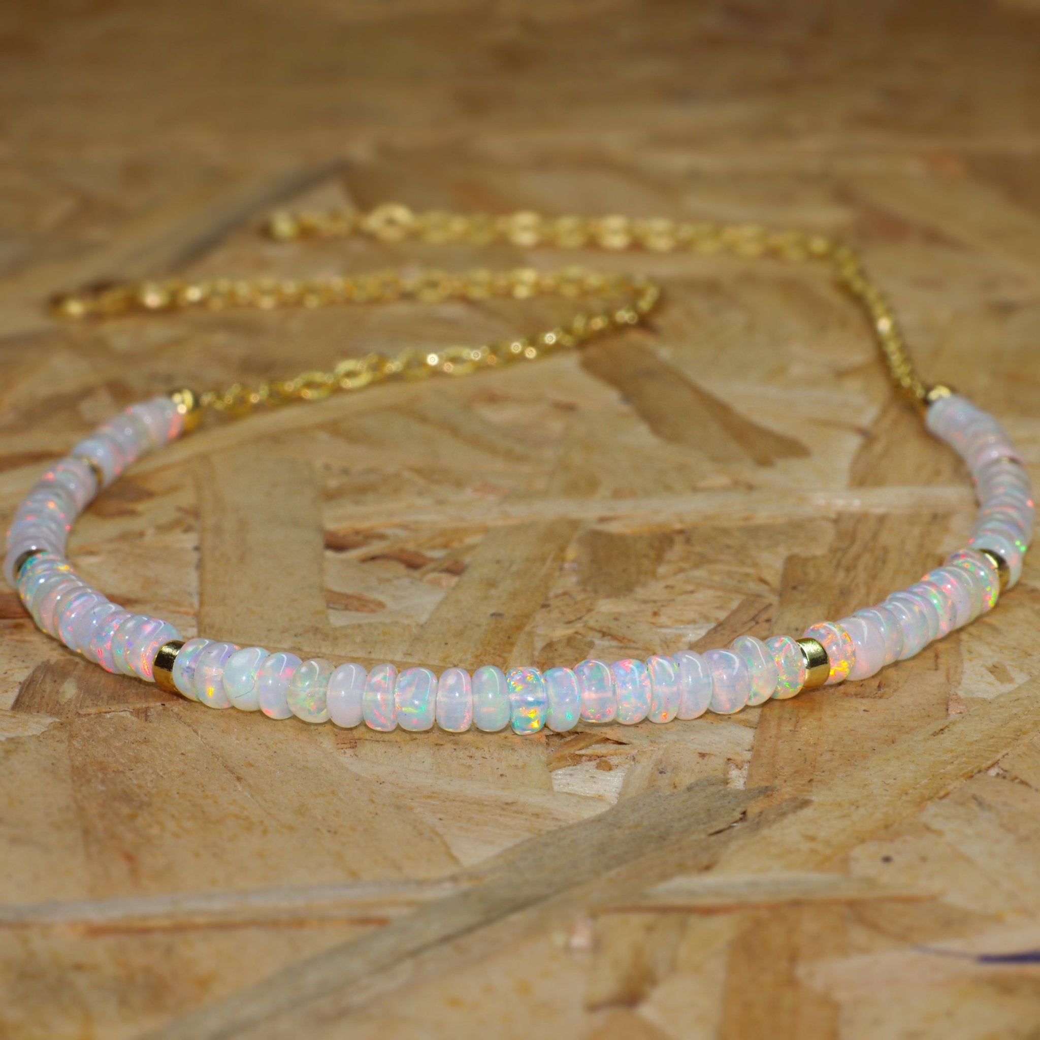 Beaded Chain Choker Necklace Natural White Opal - Goodstone Jewels