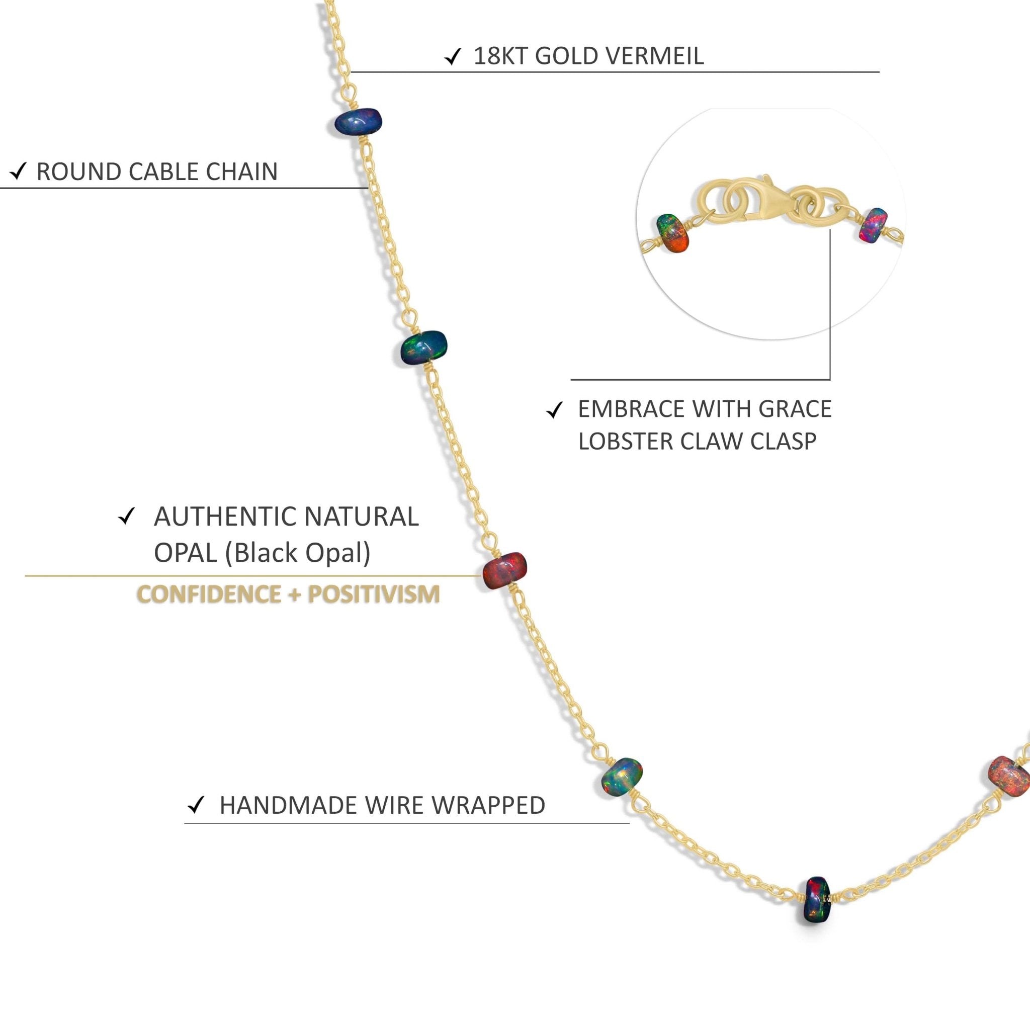 Beaded Chain Necklace for Women Natural Black Opal - Goodstone Jewels