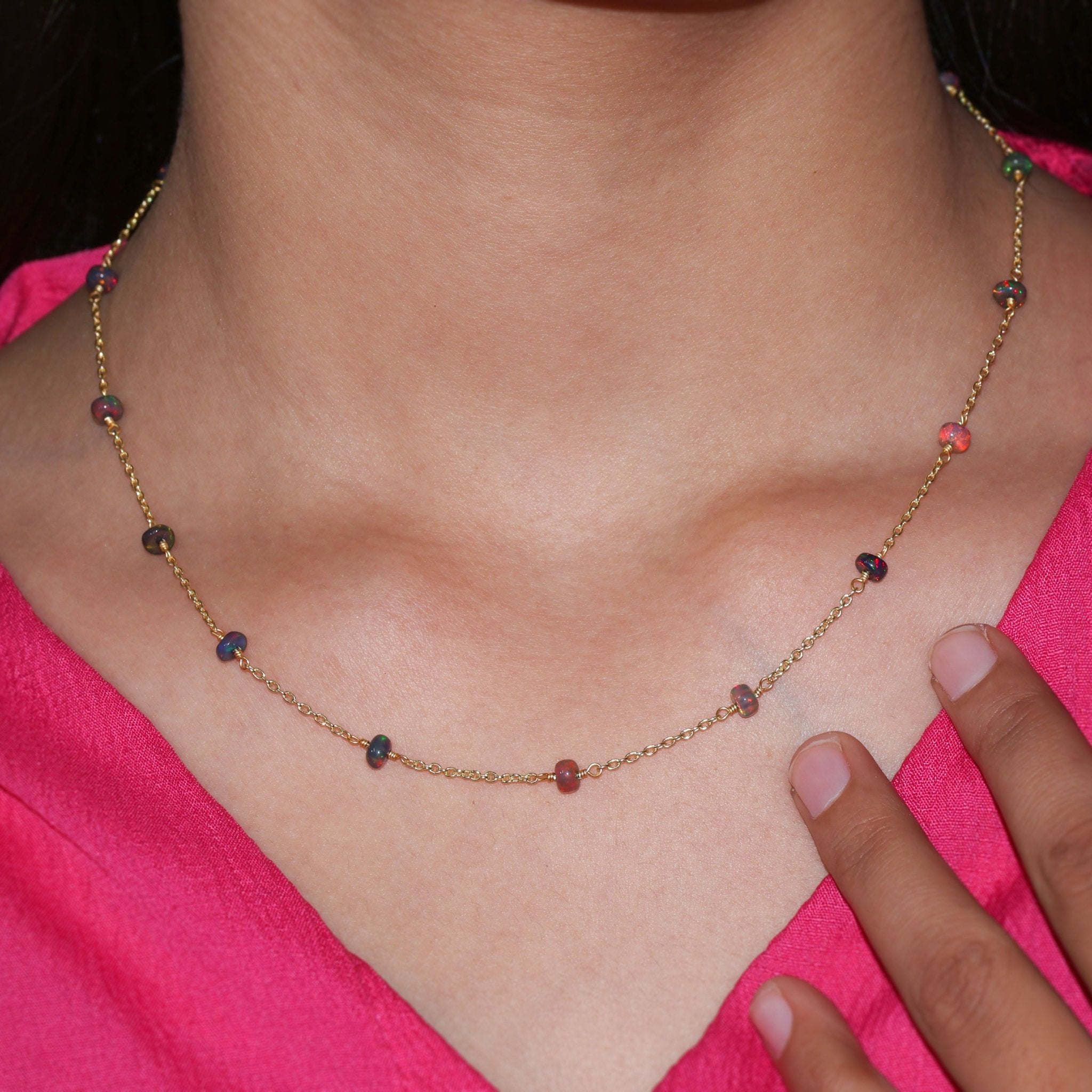 Beaded Chain Necklace for Women Natural Black Opal - Goodstone Jewels