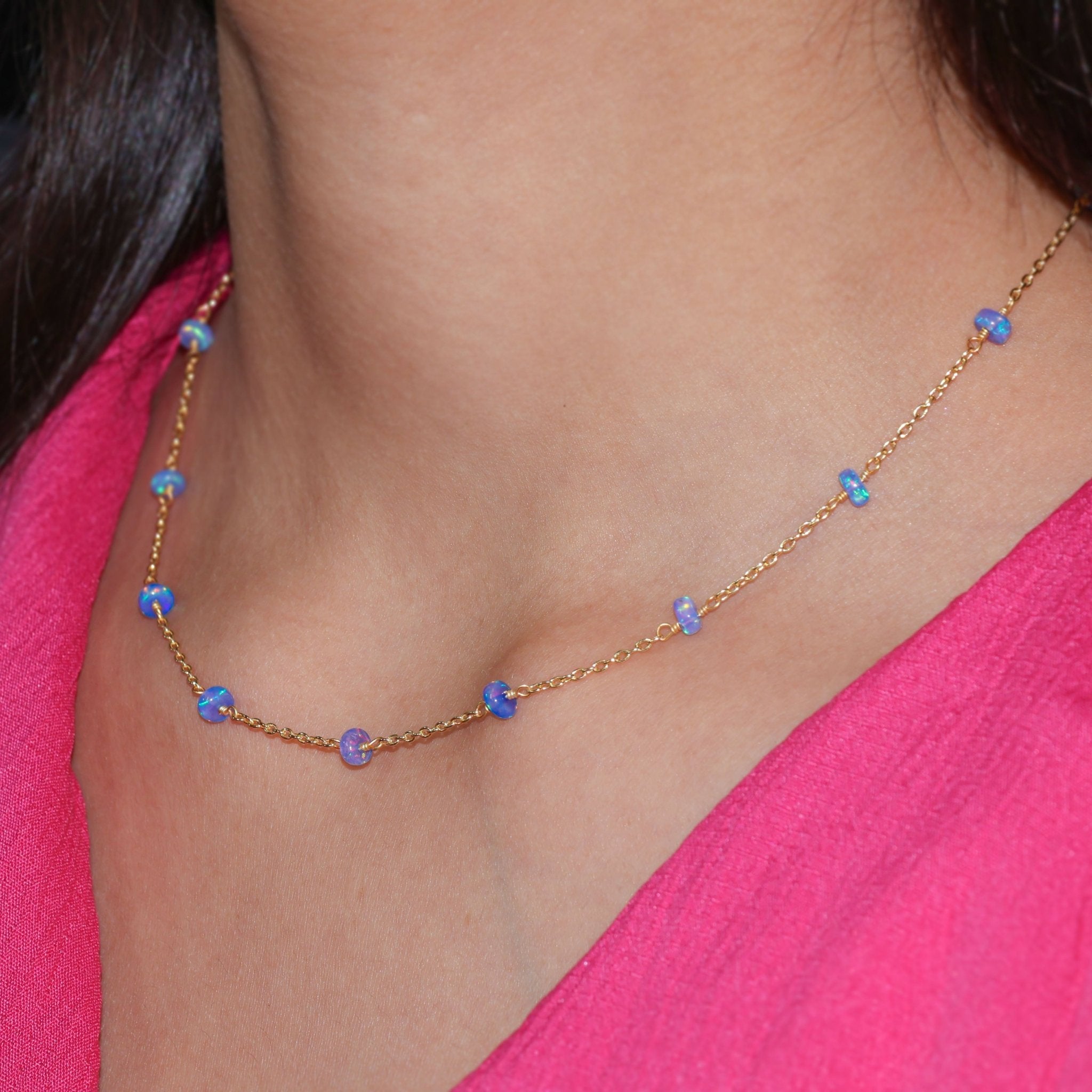 Beaded Chain Necklace for Women Natural Blue Opal - Goodstone Jewels