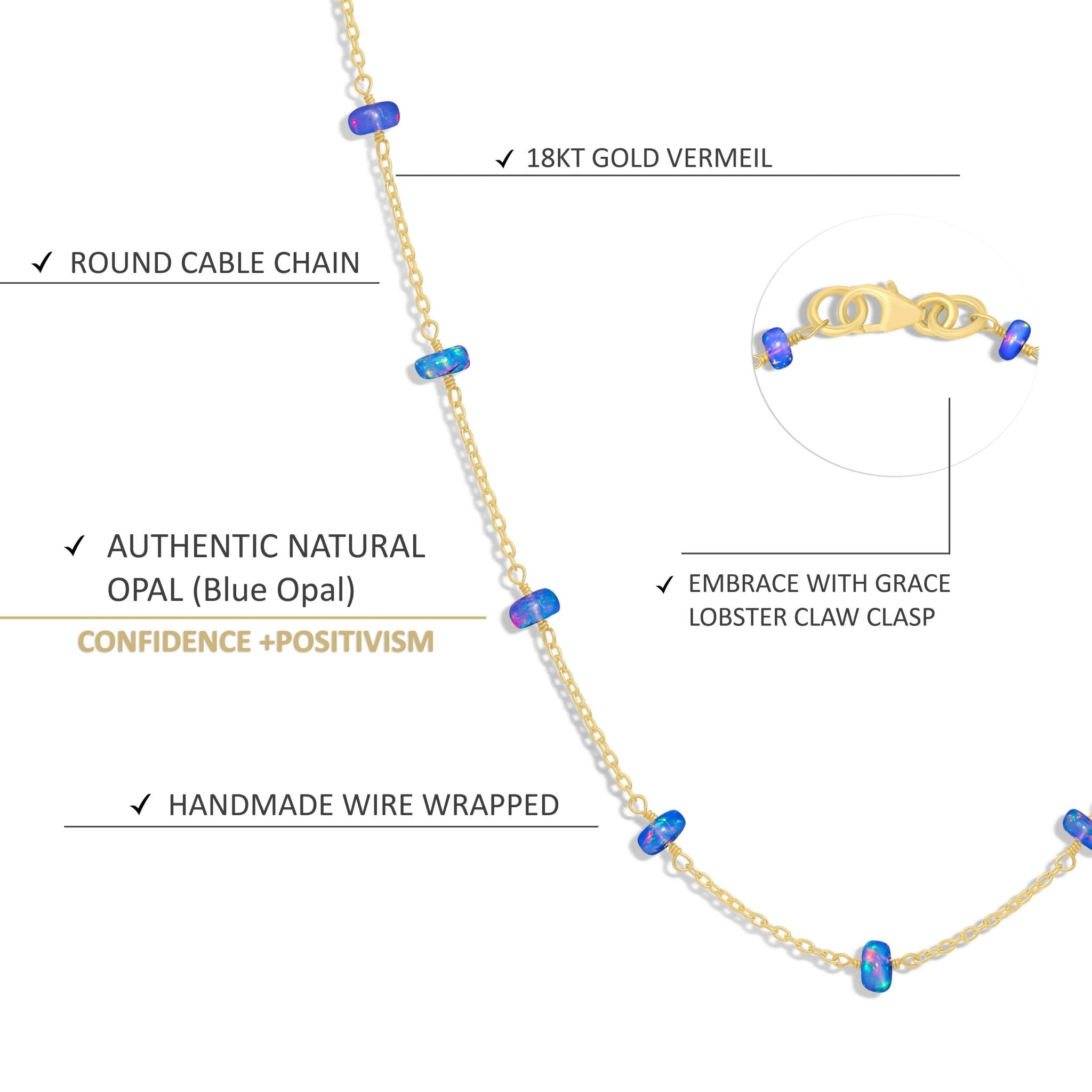 Beaded Chain Necklace for Women Natural Blue Opal - Goodstone Jewels