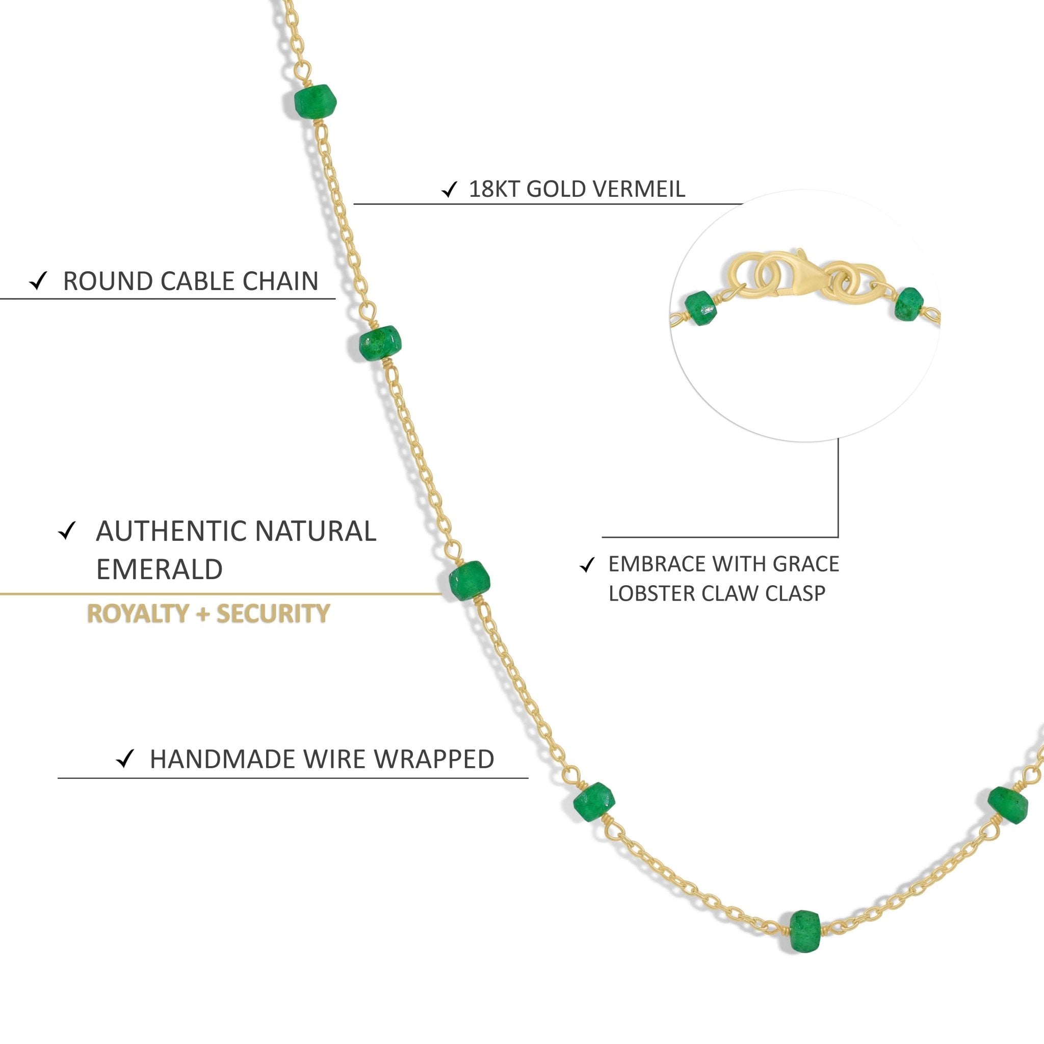 Beaded Chain Necklace for Women Natural Emerald - Goodstone Jewels