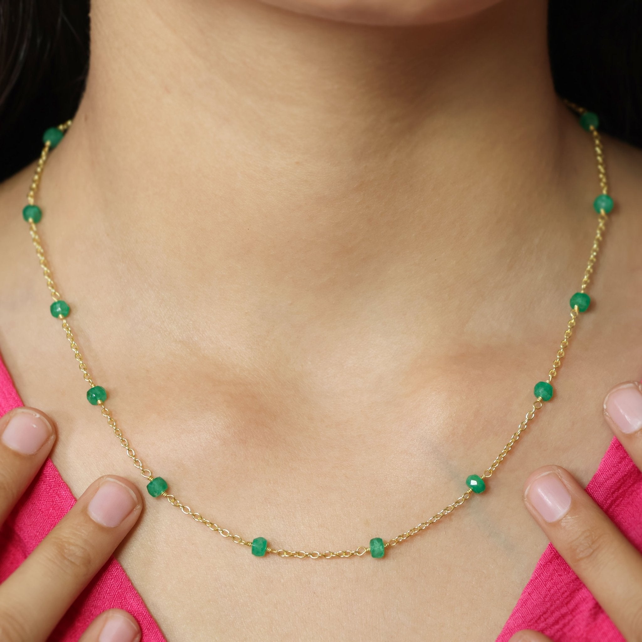 Beaded Chain Necklace for Women Natural Emerald - Goodstone Jewels