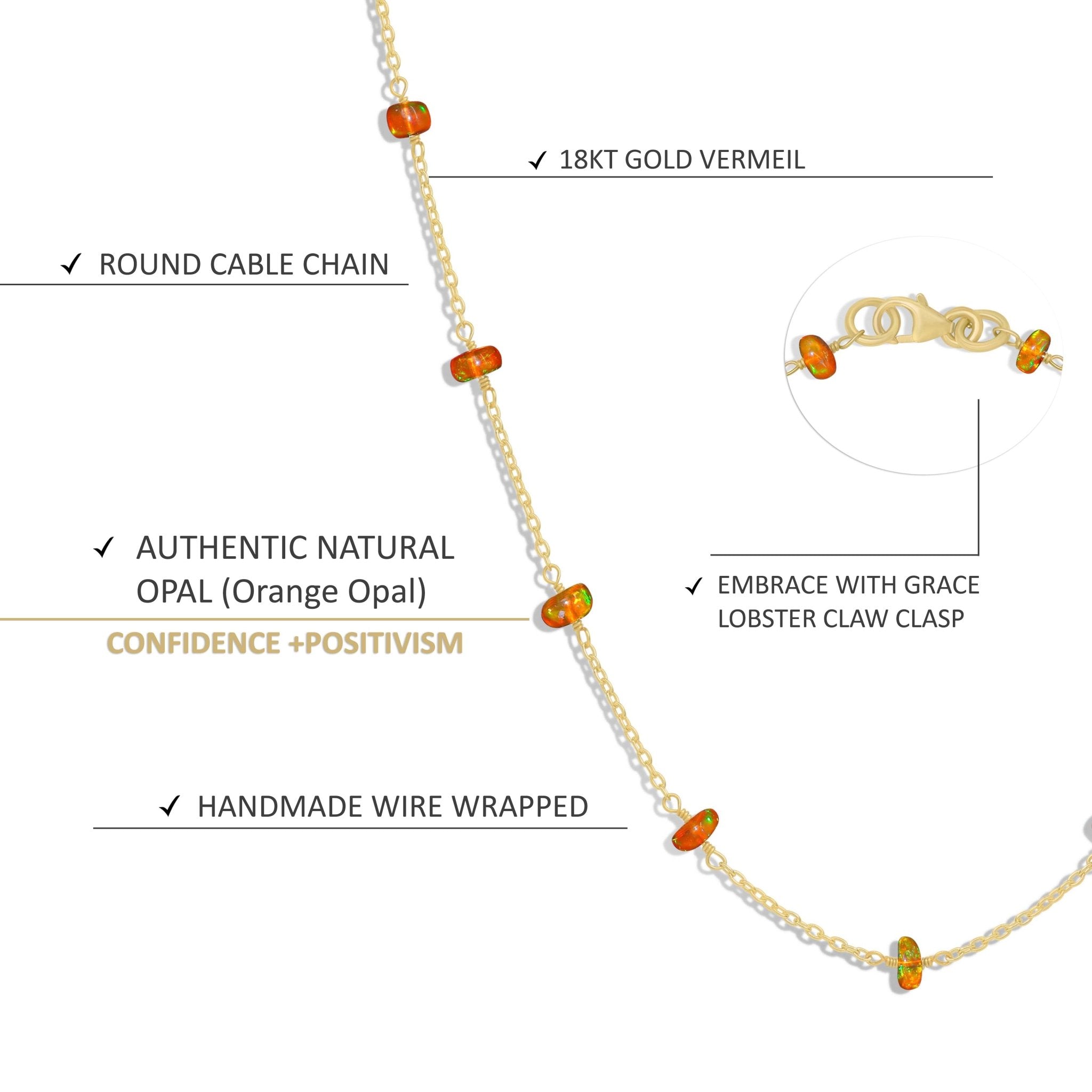 Beaded Chain Necklace for Women Natural Orange Opal - Goodstone Jewels