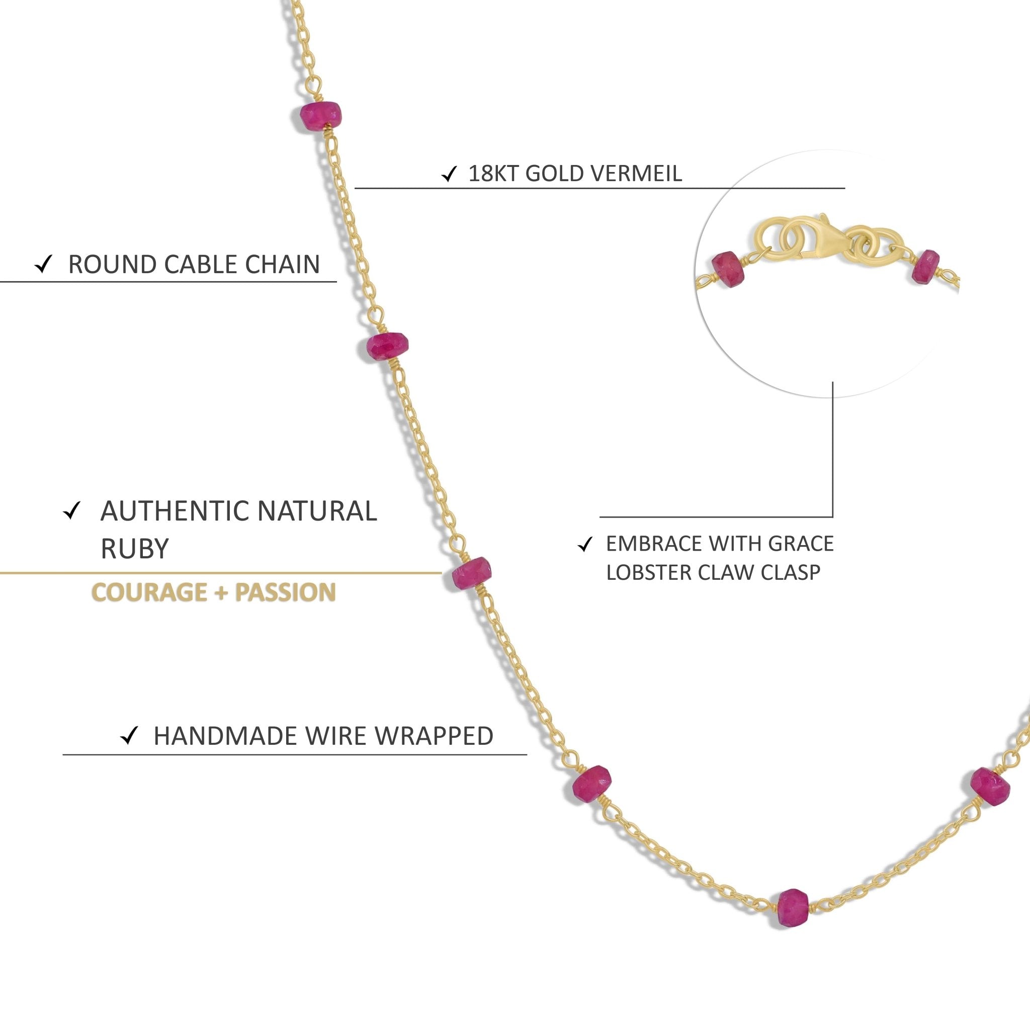 Beaded Chain Necklace for Women Natural Pink Ruby - Goodstone Jewels