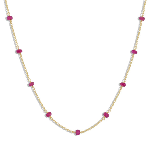 Beaded Chain Necklace for Women Natural Pink Ruby