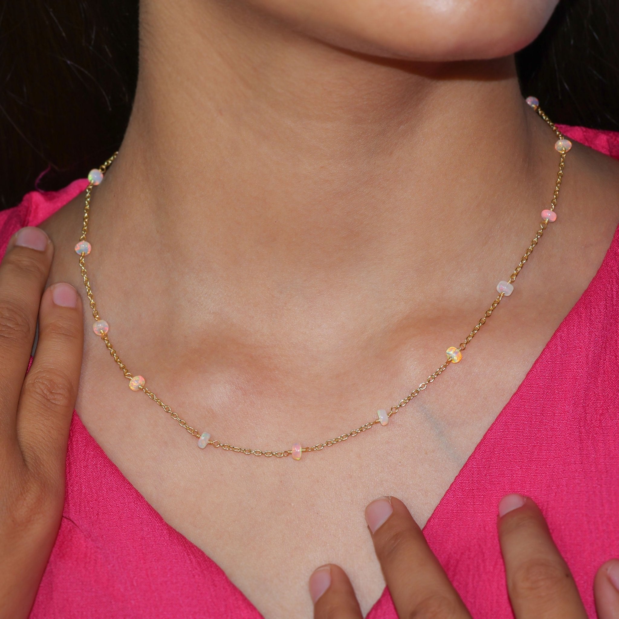 Beaded Chain Necklace for Women Natural White Opal - Goodstone Jewels