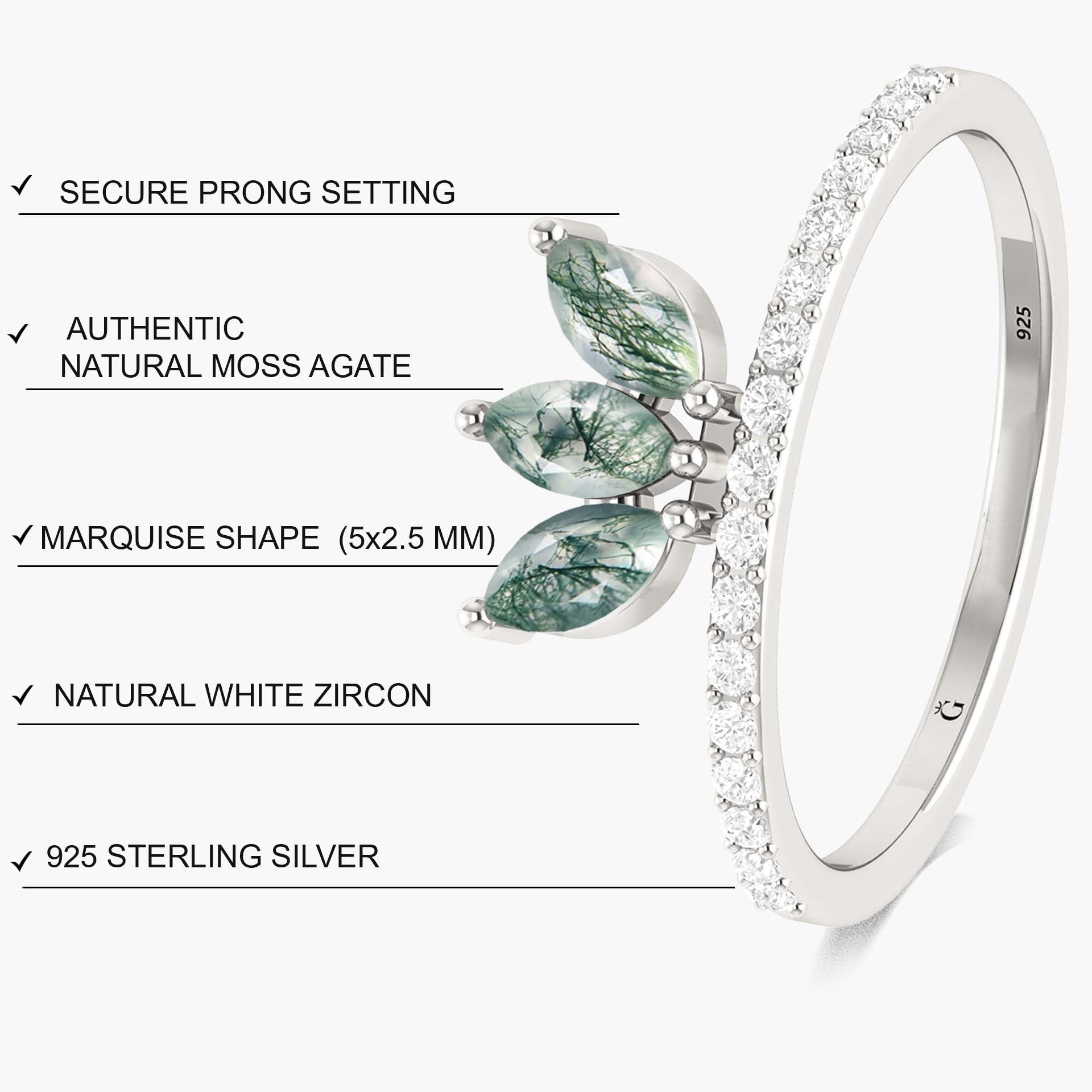 Beautiful 3 Marquise shape Moss Agate ring - Goodstone Jewels