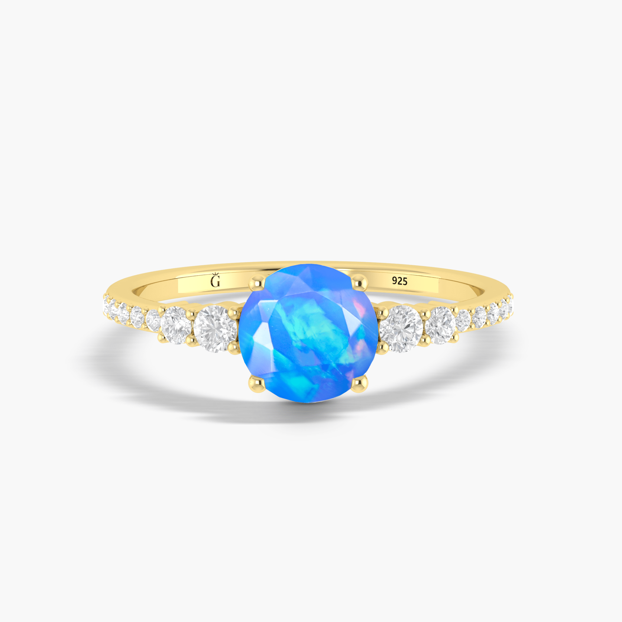 Beautiful fire round Blue Ethiopian opal Engagement ring - Goodstone Jewels