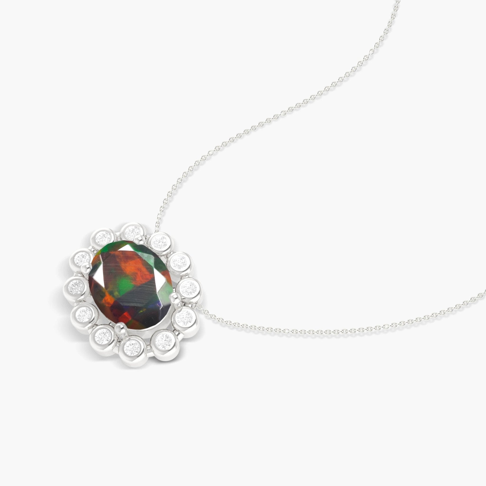 Bezel - Set Zircon Oval Black Opal Solitaire Pendant - Goodstone Jewels