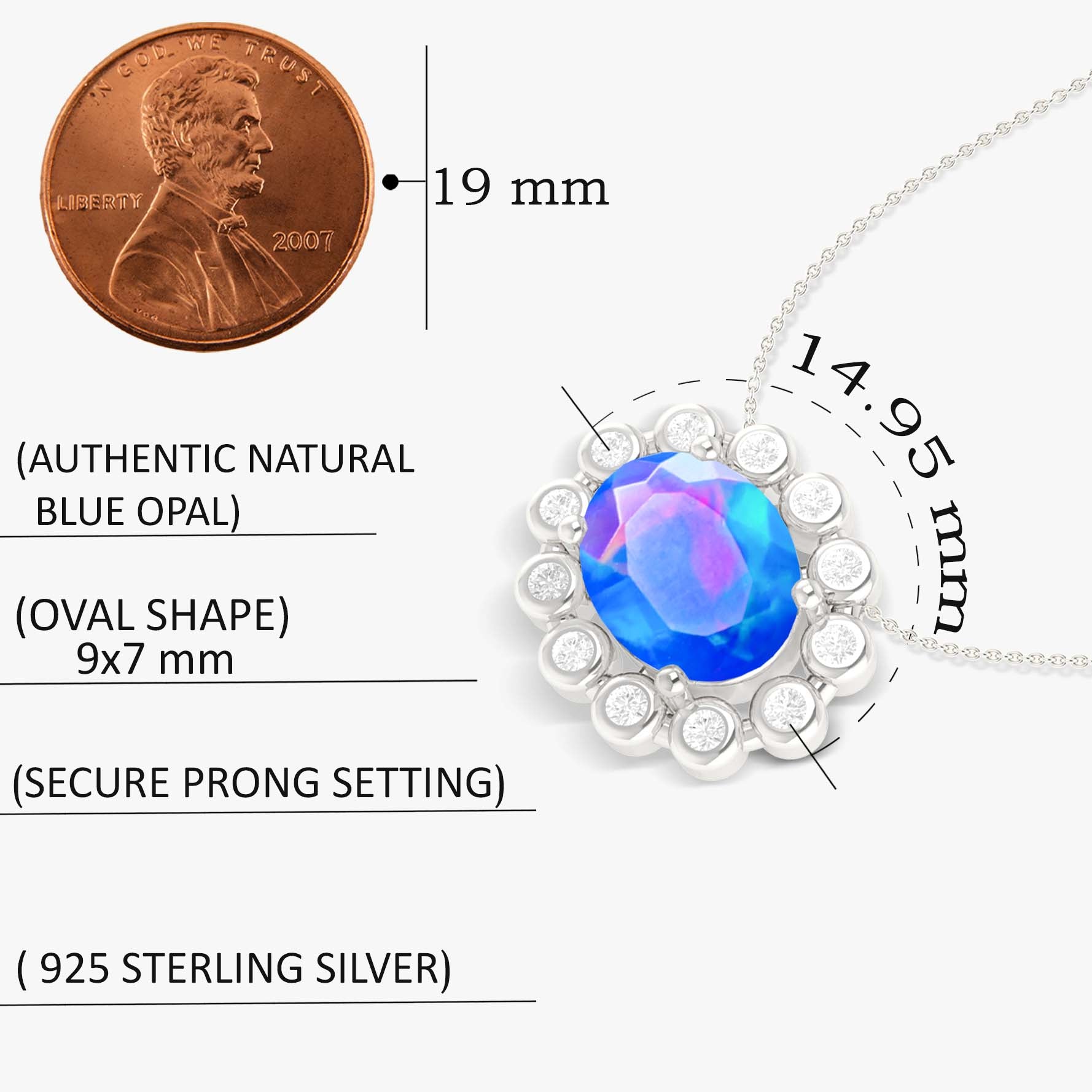 Bezel - Set Zircon Oval Blue Opal Pendant - Goodstone Jewels