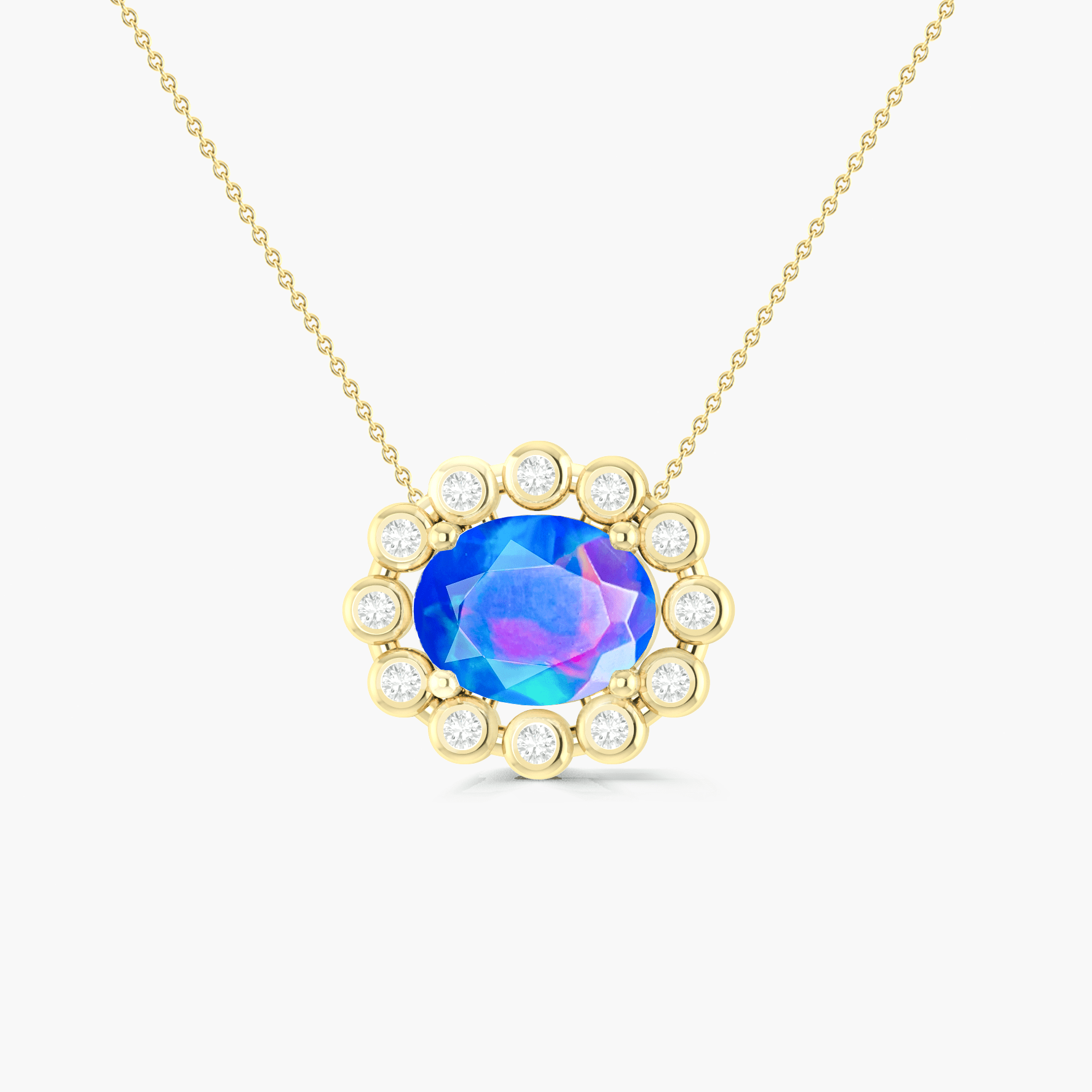 Bezel - Set Zircon Oval Blue Opal Pendant - Goodstone Jewels