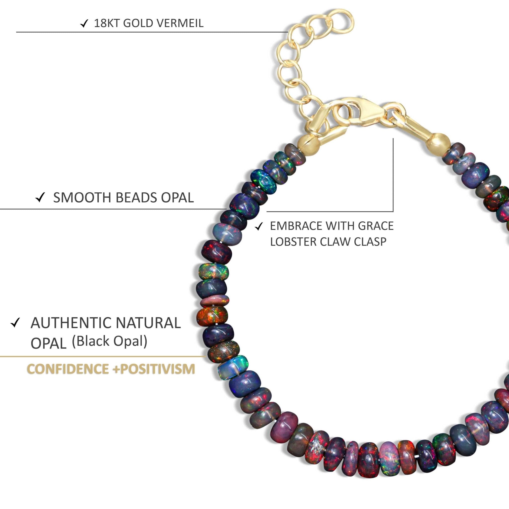 Big Size smooth black fire opal beaded bracelet - Goodstone Jewels