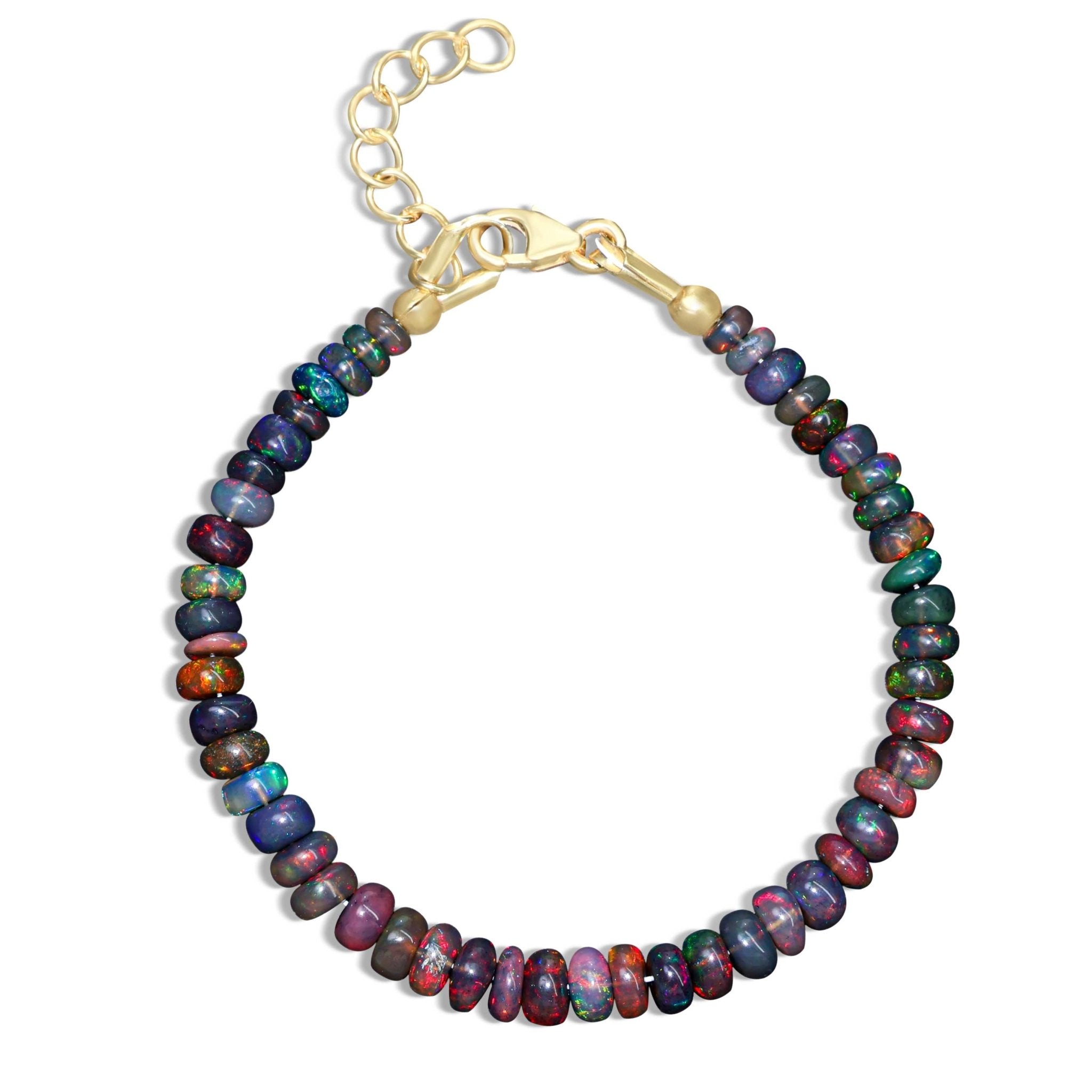 Big Size smooth black fire opal beaded bracelet - Goodstone Jewels