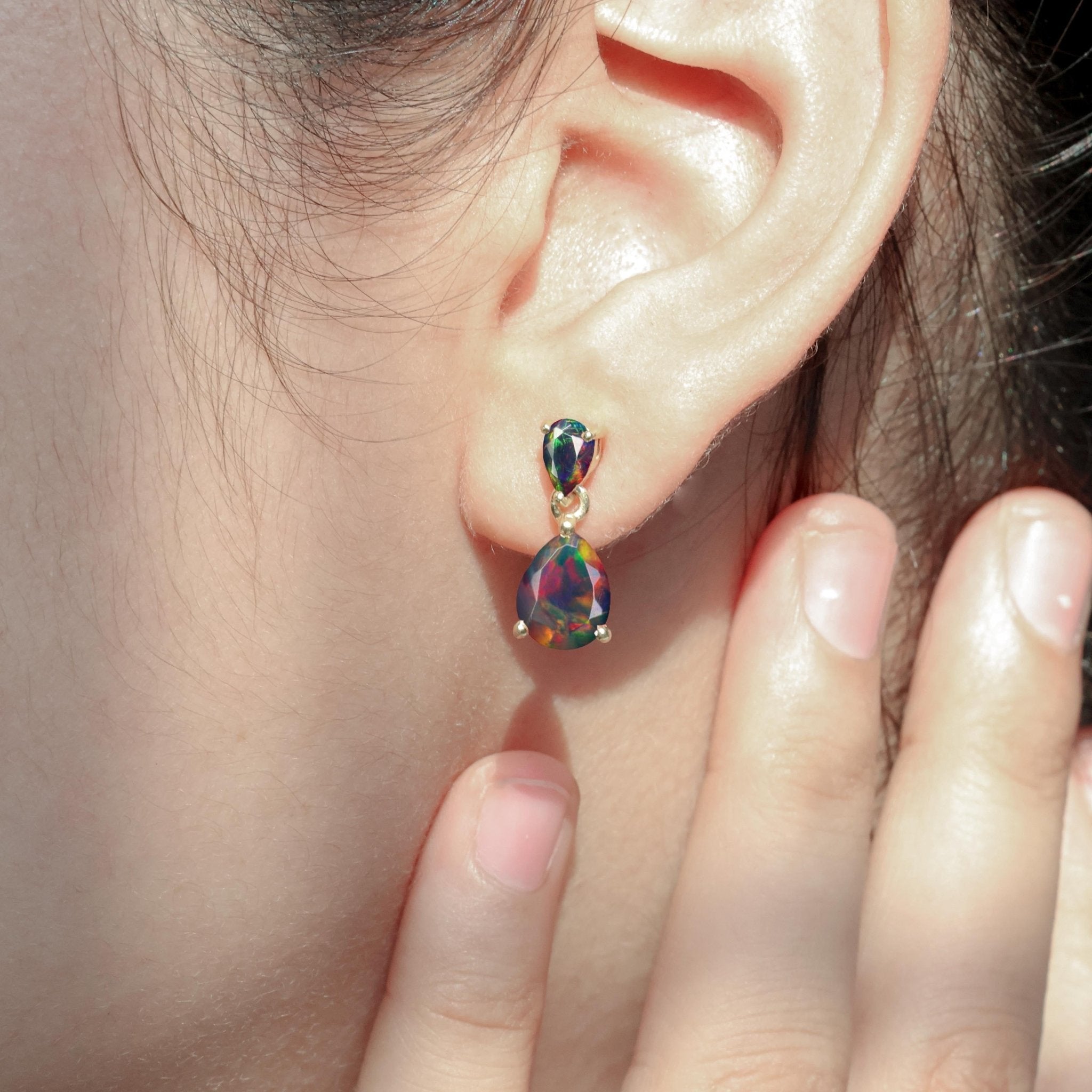 Black Dual Opal Pear Drop Stud Earrings - Goodstone Jewels