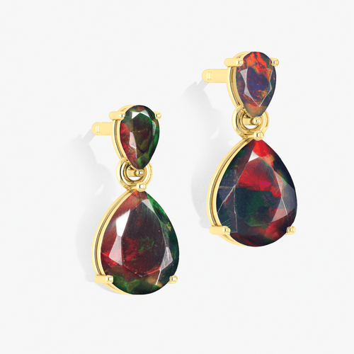 Black Dual Opal Pear Drop Stud Earrings