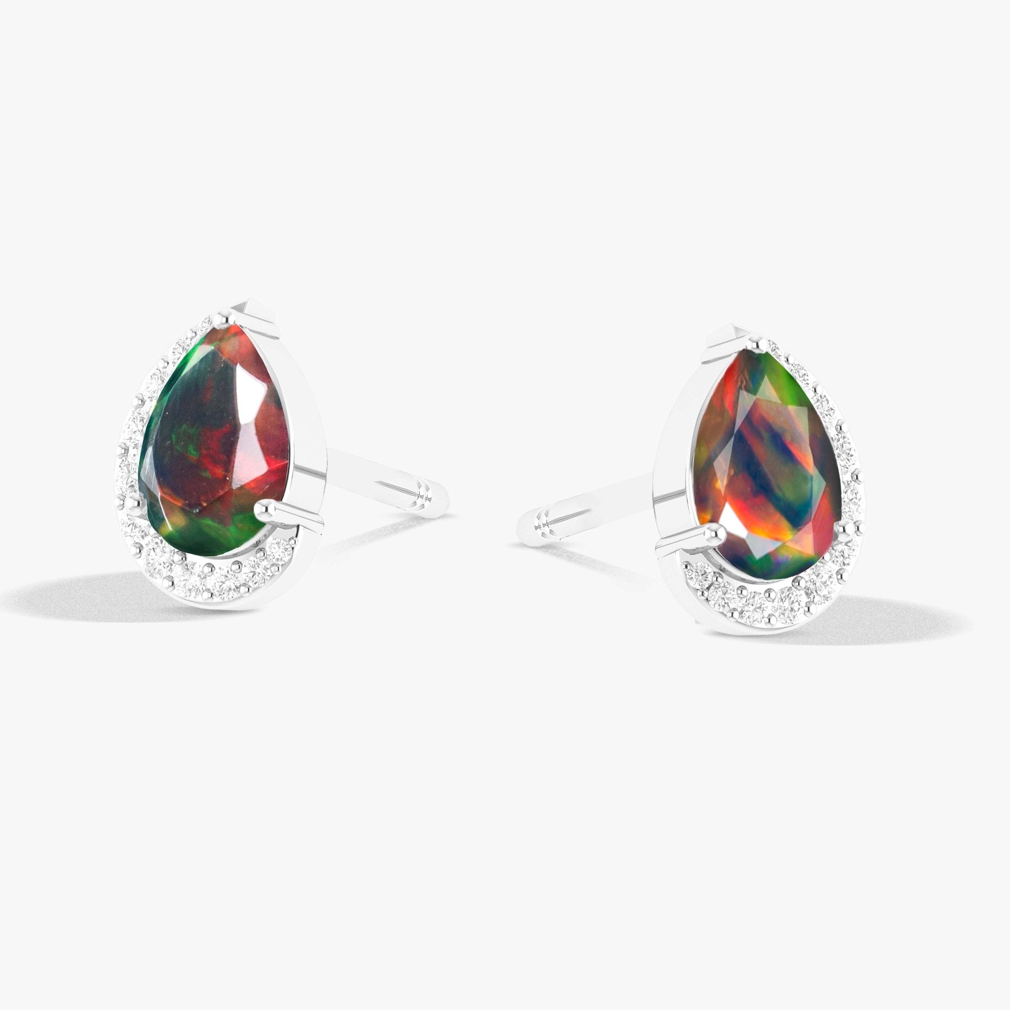 Black Ethiopian Opal Pear Design Stud Earring - Goodstone Jewels