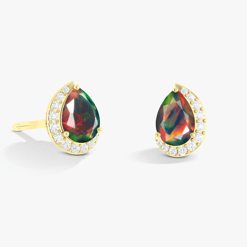 Black Ethiopian Opal Pear Design Stud Earring