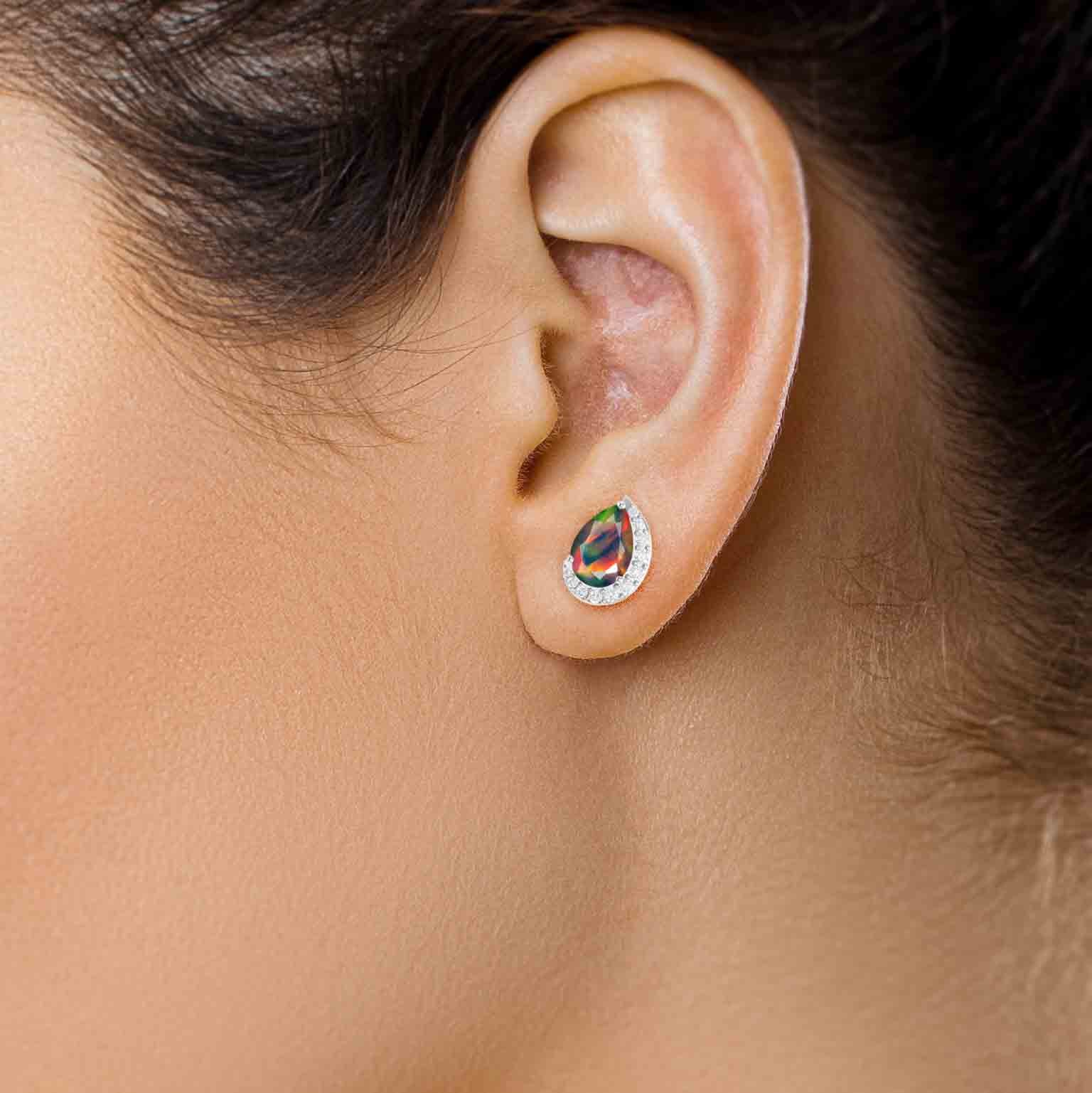 Black Ethiopian Opal Pear Design Stud Earring - Goodstone Jewels