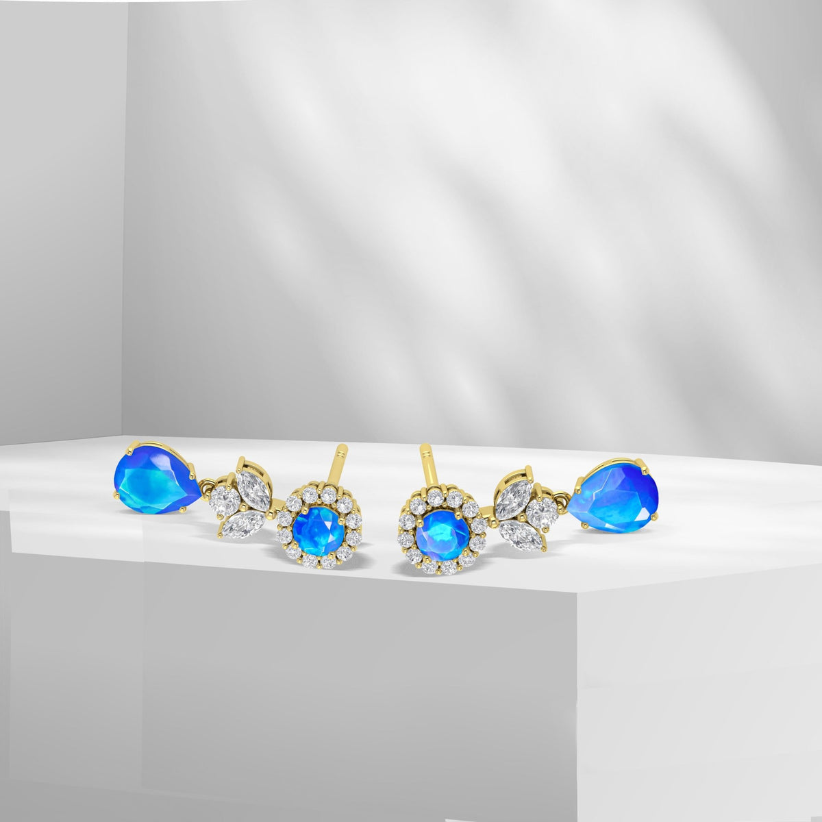 Black Fire Dual Opal Drop and Stud Earring - Goodstone Jewels