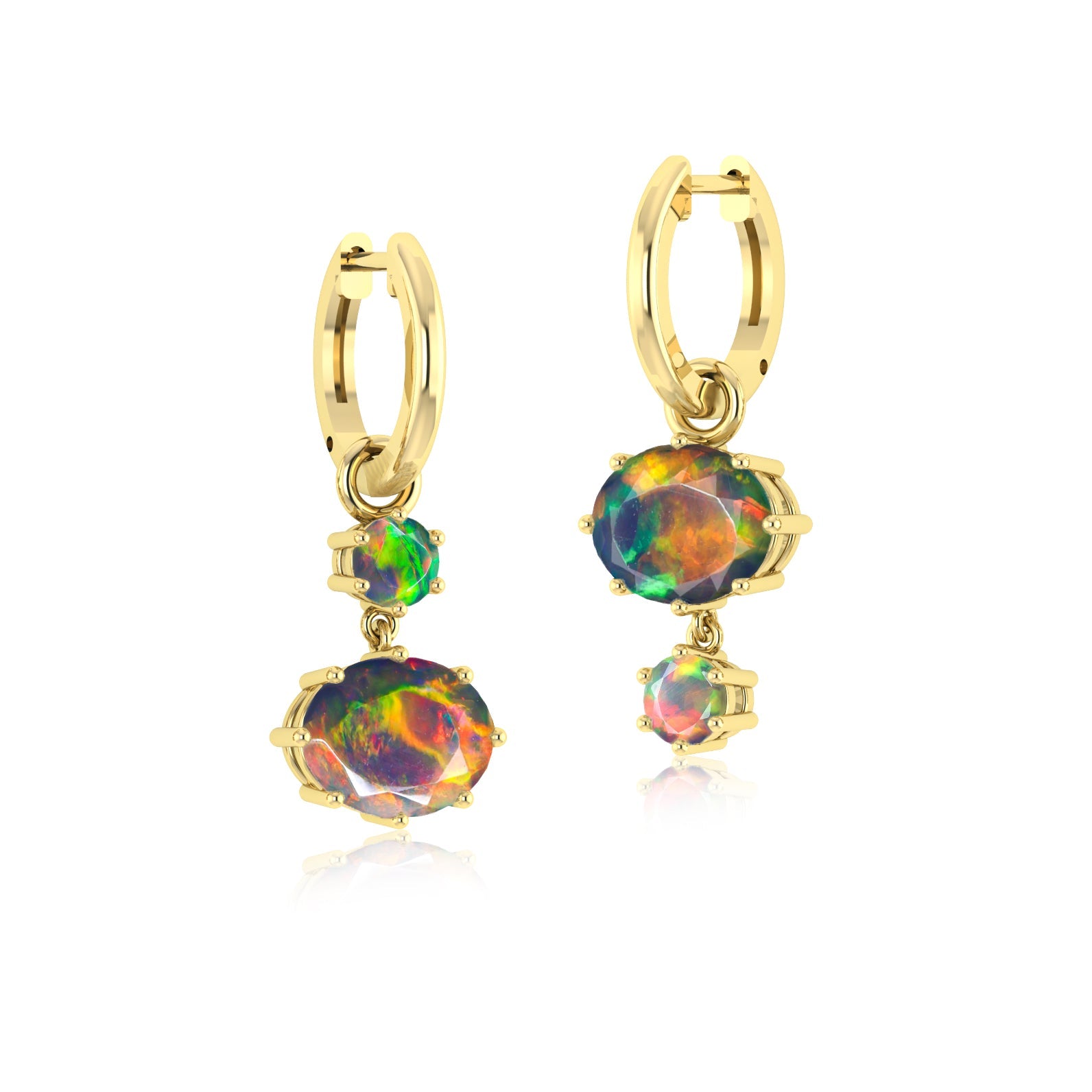 Black Fire Opal Dual Round Stone Hoop Earrings - Goodstone Jewels
