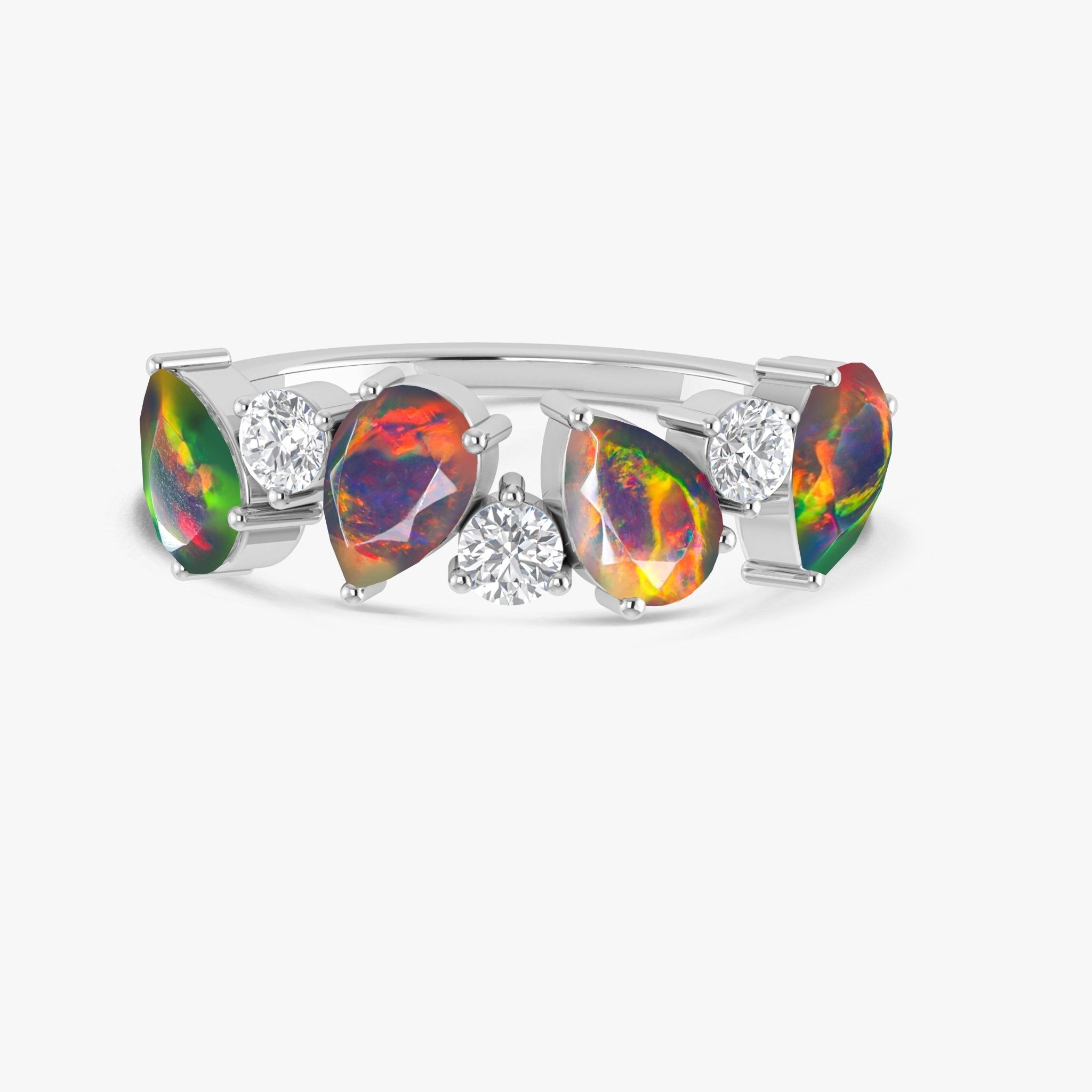 Black Fire Opal Four Stone Design Ring - Goodstone Jewels