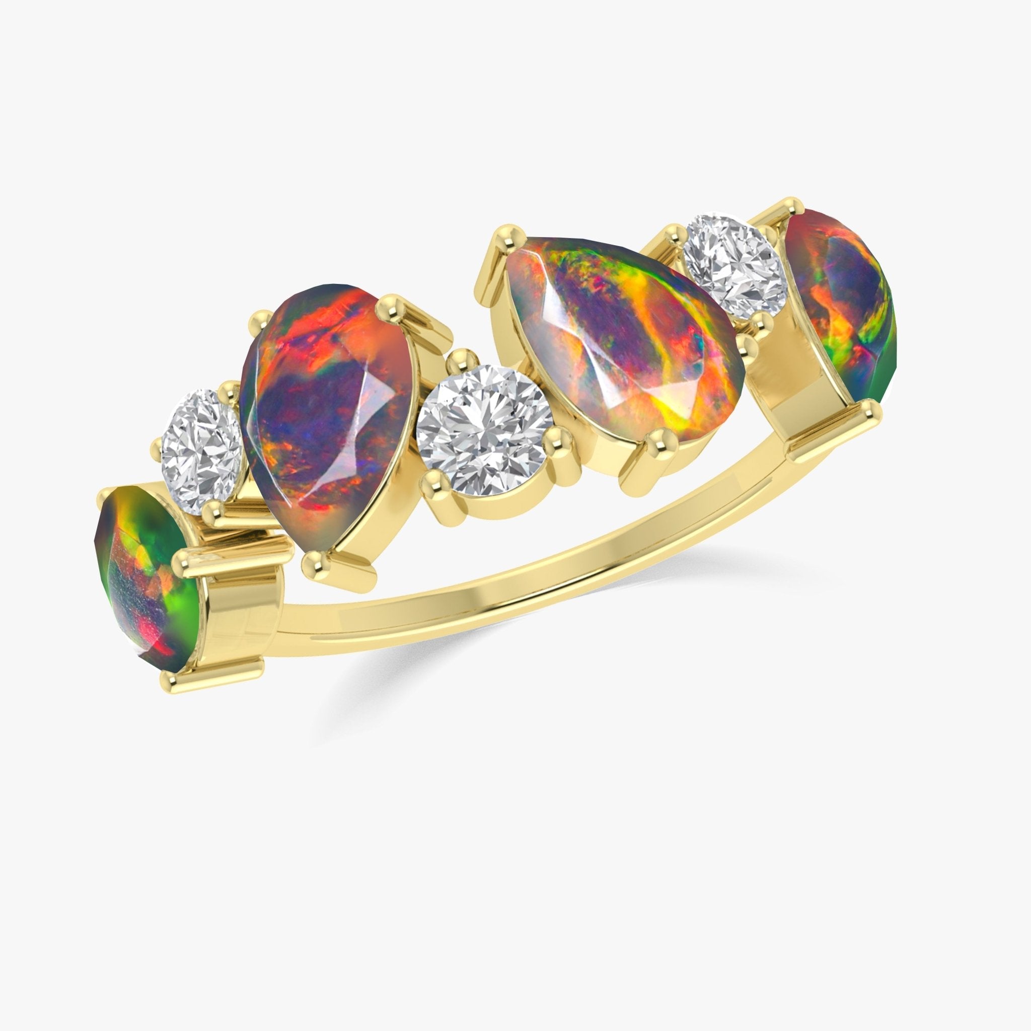 Black Fire Opal Four Stone Design Ring - Goodstone Jewels