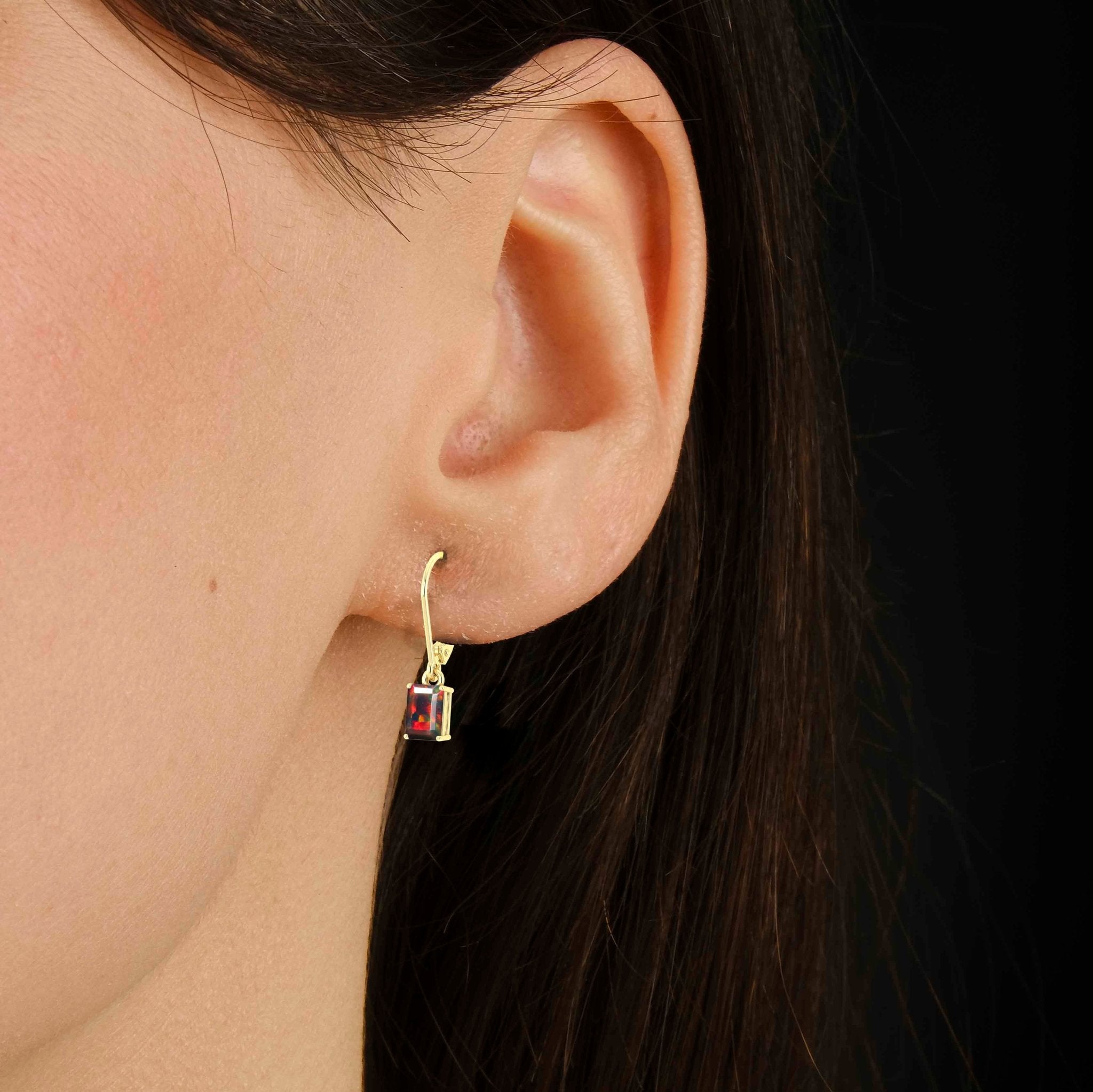 Black Fire Opal Octagon Drop Dangle Earrings - Goodstone Jewels