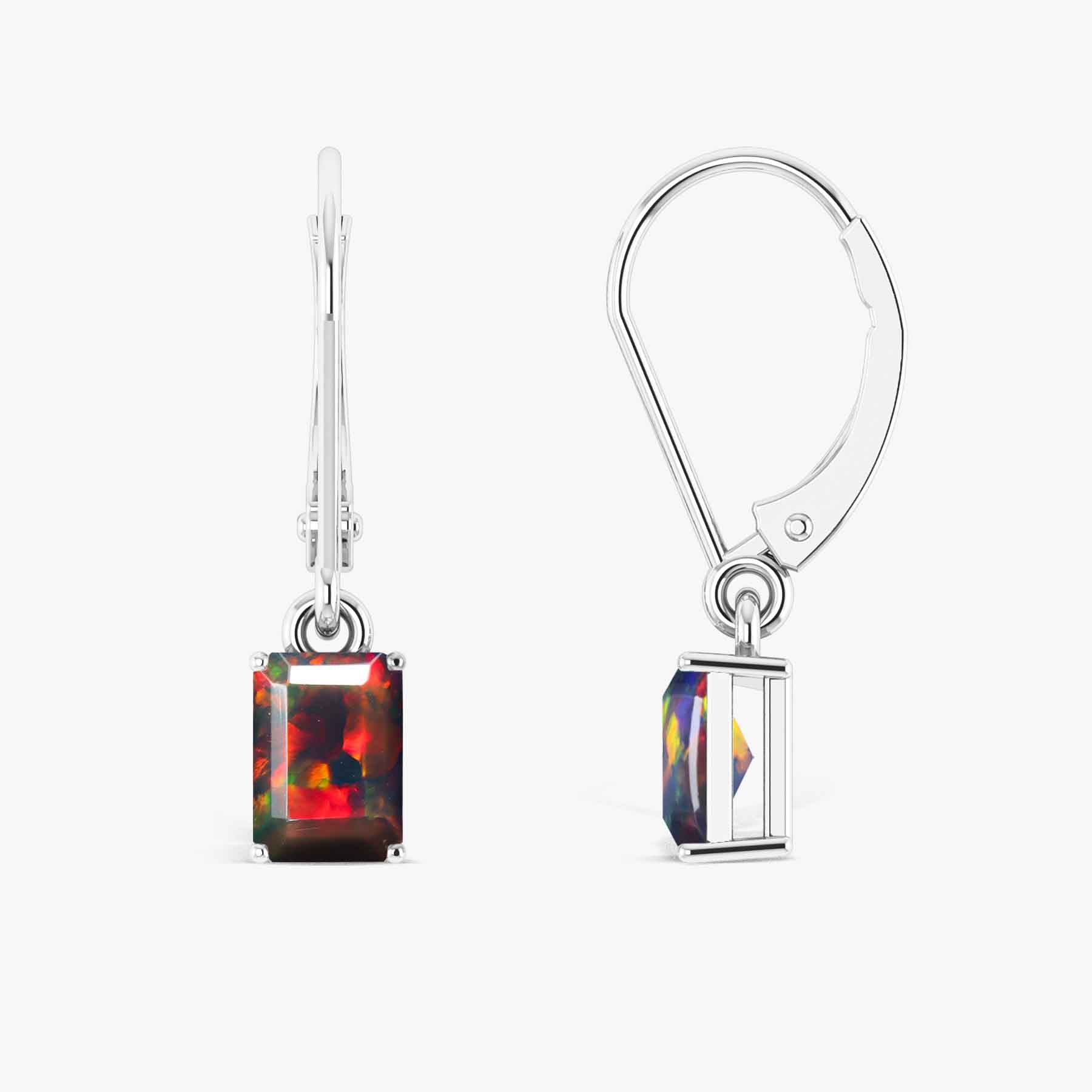 Black Fire Opal Octagon Drop Dangle Earrings - Goodstone Jewels