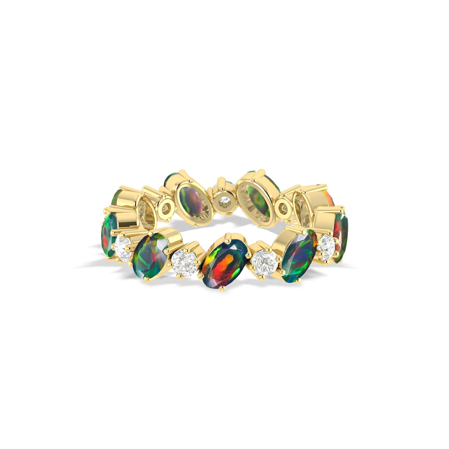 Black Fire Oval Faceted Opal Ring for Women - Goodstone Jewels