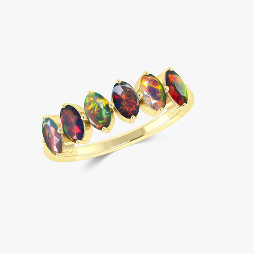 Black Fire Oval Shape Opal Gemstone Ring