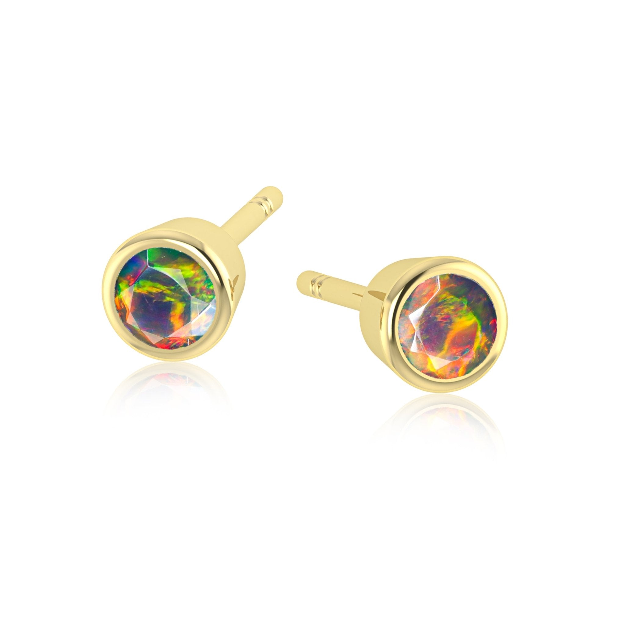 Black Fire Round Opal Bezel Stud Earring - Goodstone Jewels
