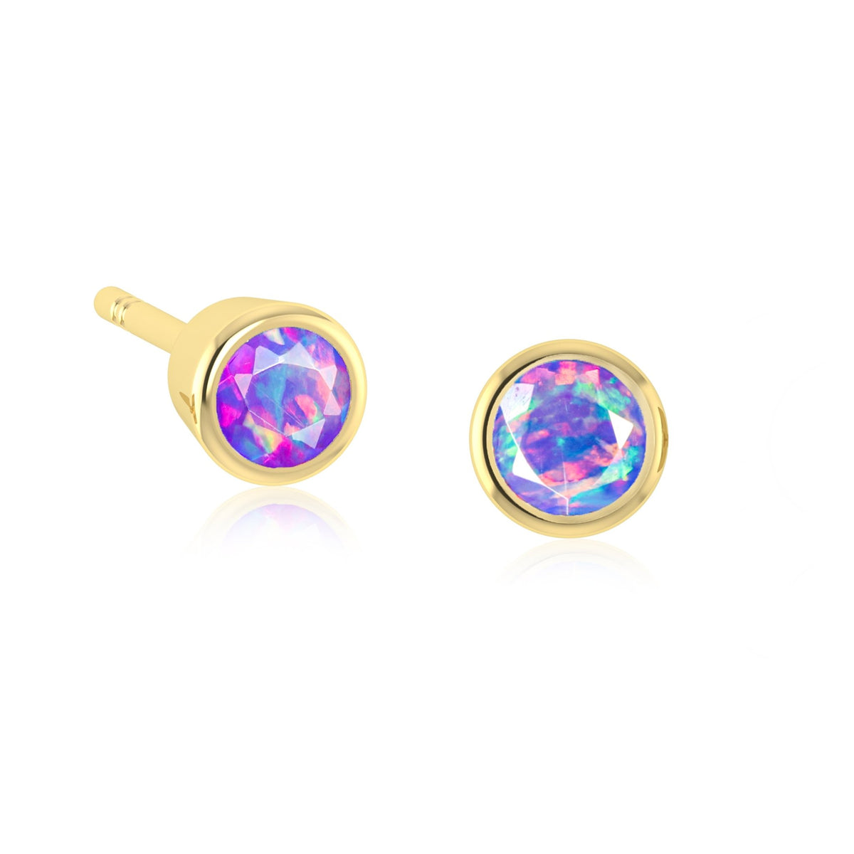 Black Fire Round Opal Bezel Stud Earring - Goodstone Jewels