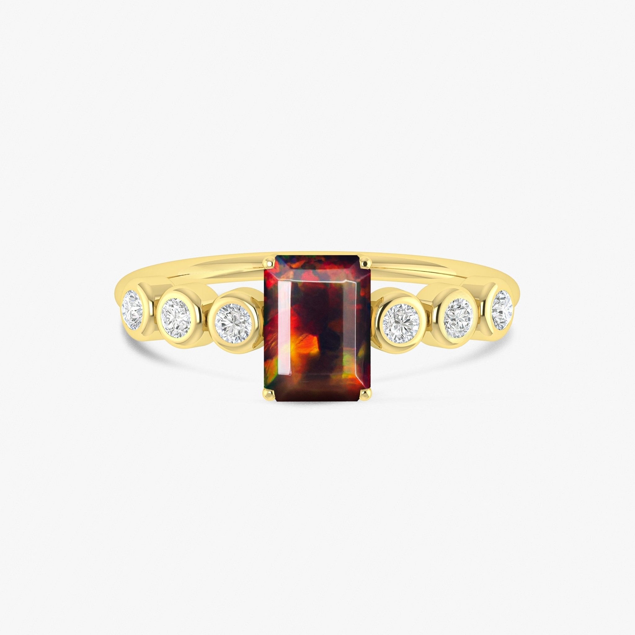 Black Genuine Fire Octagon Opal Prong Ring - Goodstone Jewels