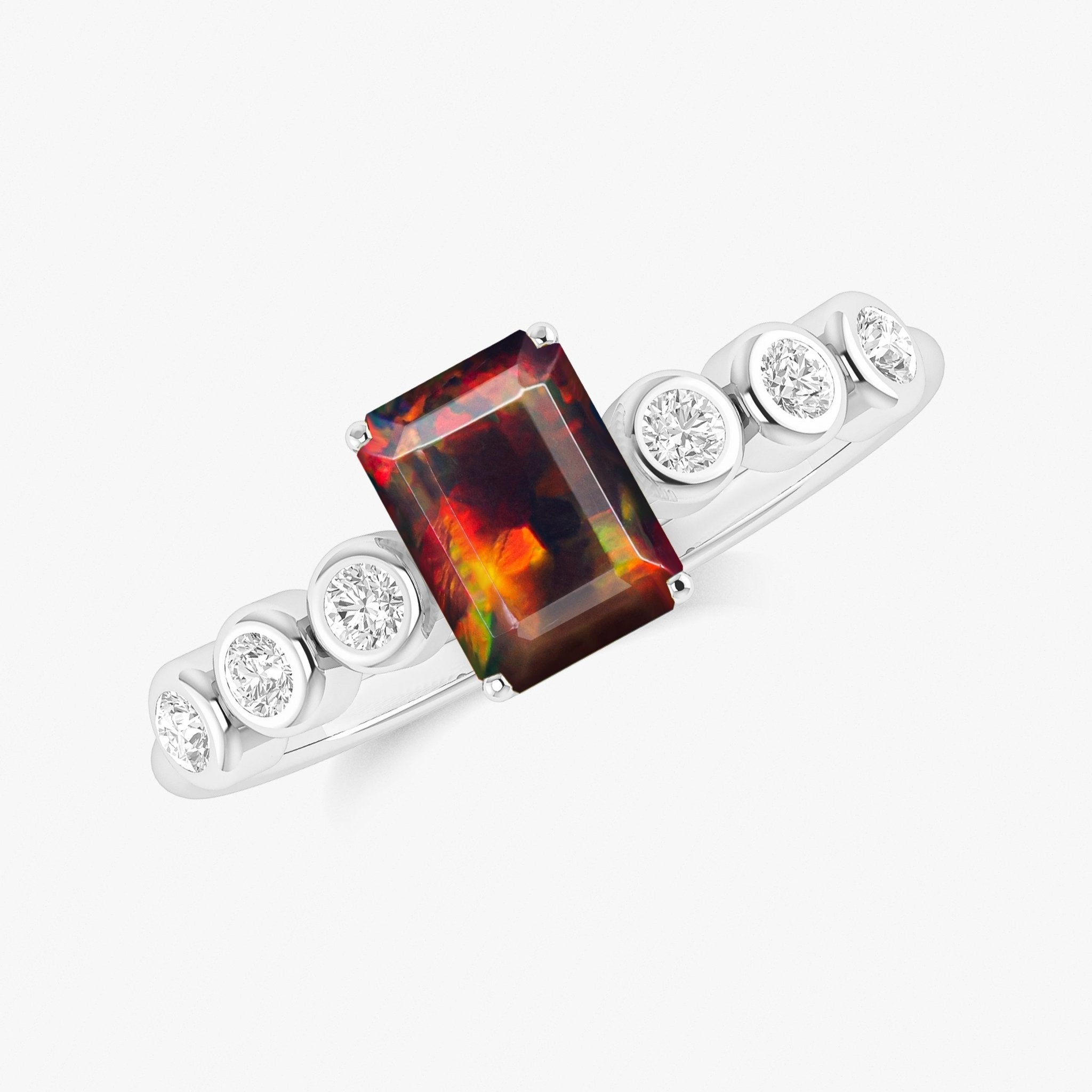 Black Genuine Fire Octagon Opal Prong Ring - Goodstone Jewels