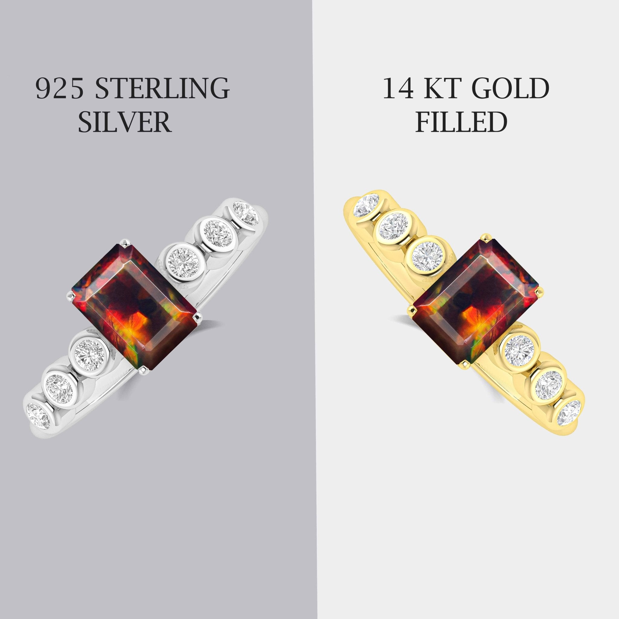 Black Genuine Fire Octagon Opal Prong Ring - Goodstone Jewels