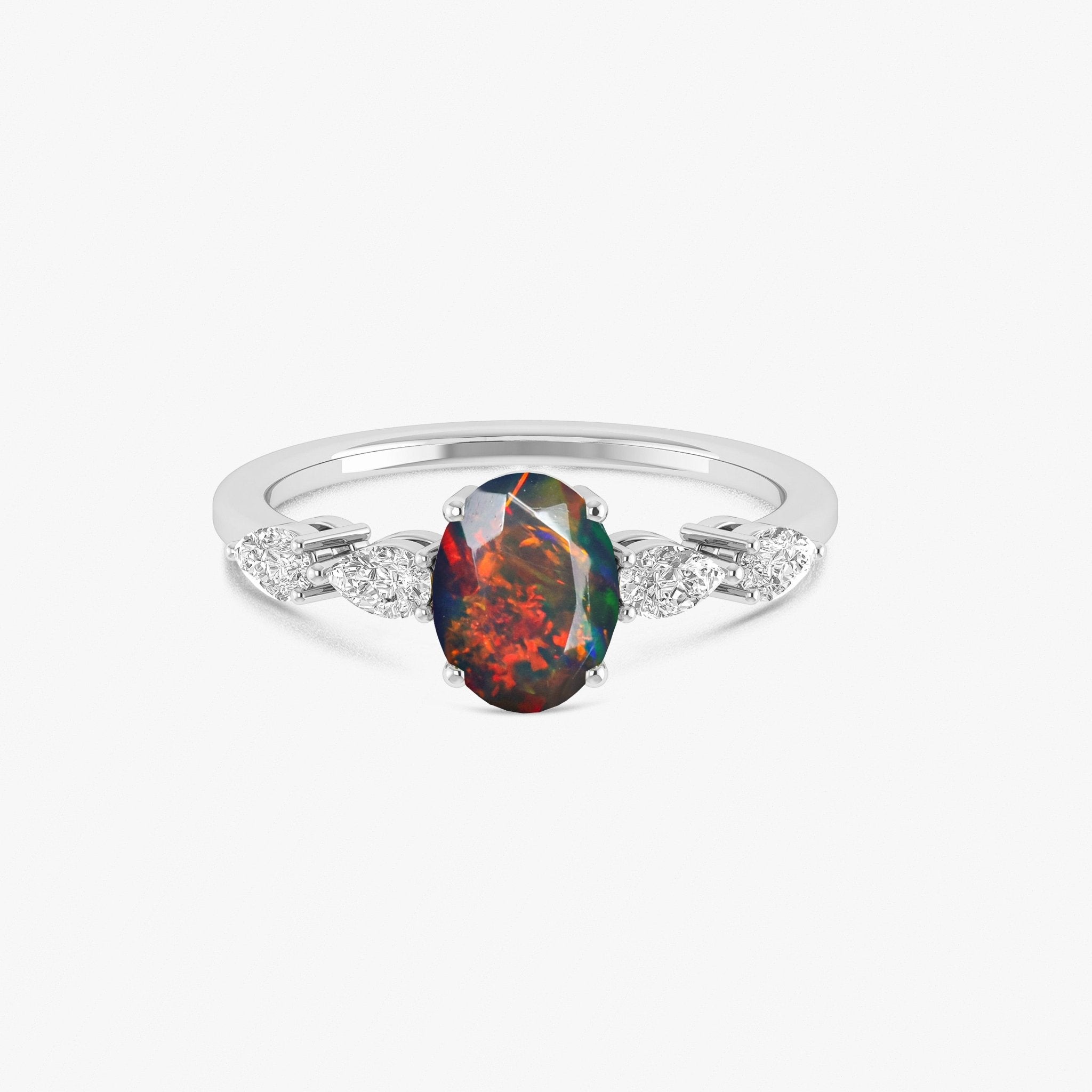 Black Genuine Opal Silver Ring for Women - Goodstone Jewels