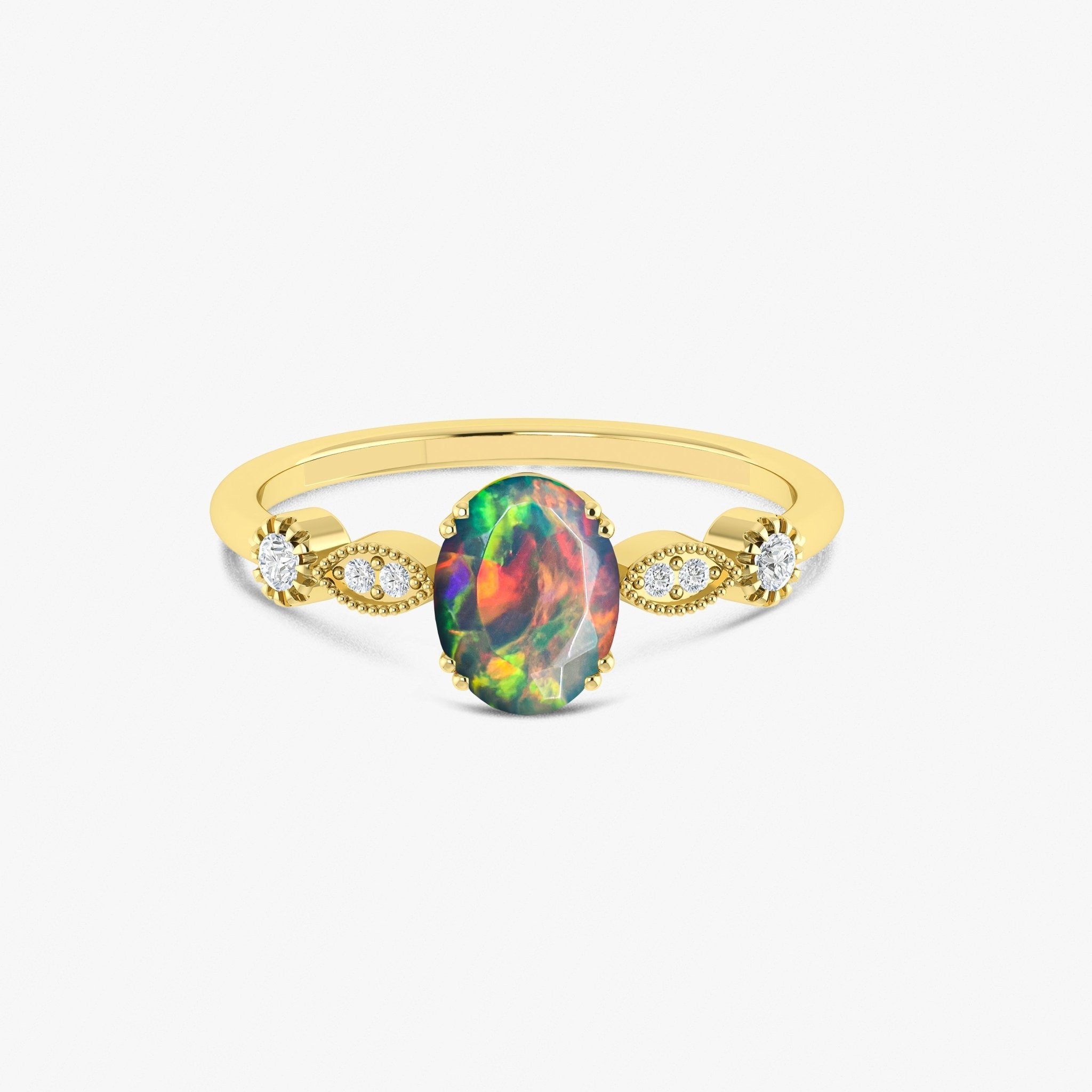 Black Multifire Oval Ethiopian Opal Ring for Women - Goodstone Jewels