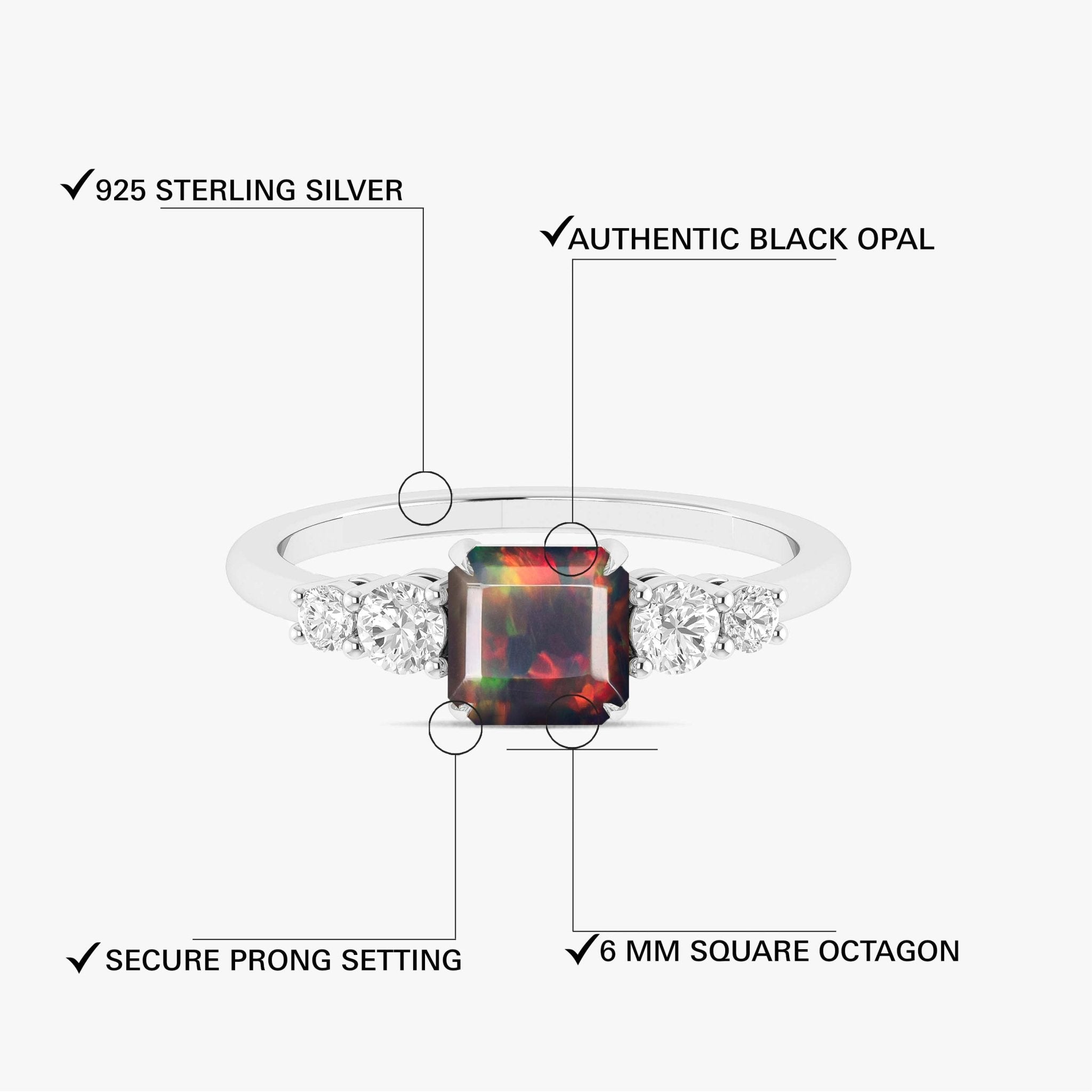 Black Natural Fire Faceted Octagon Opal Ring - Goodstone Jewels