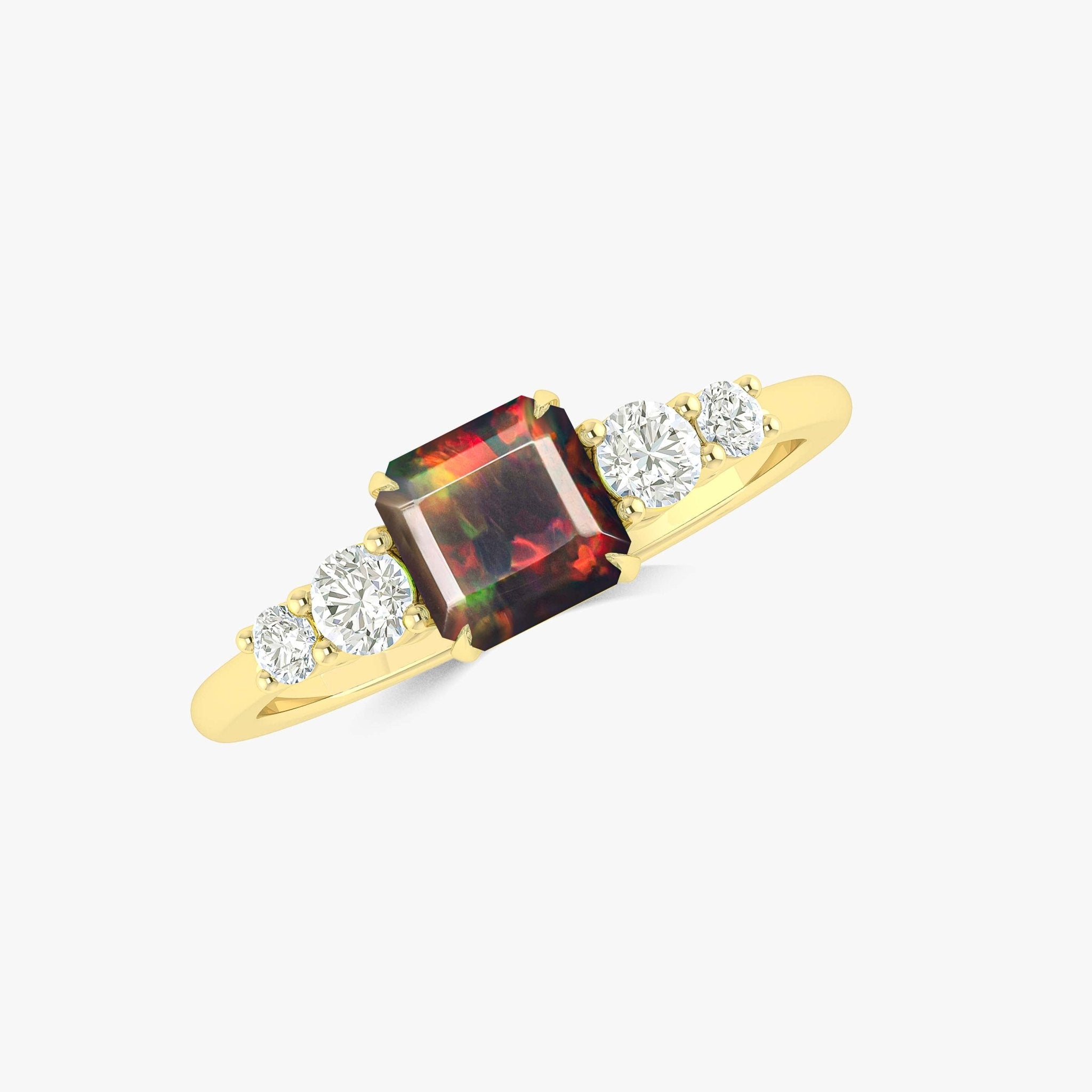 Black Natural Fire Faceted Octagon Opal Ring - Goodstone Jewels