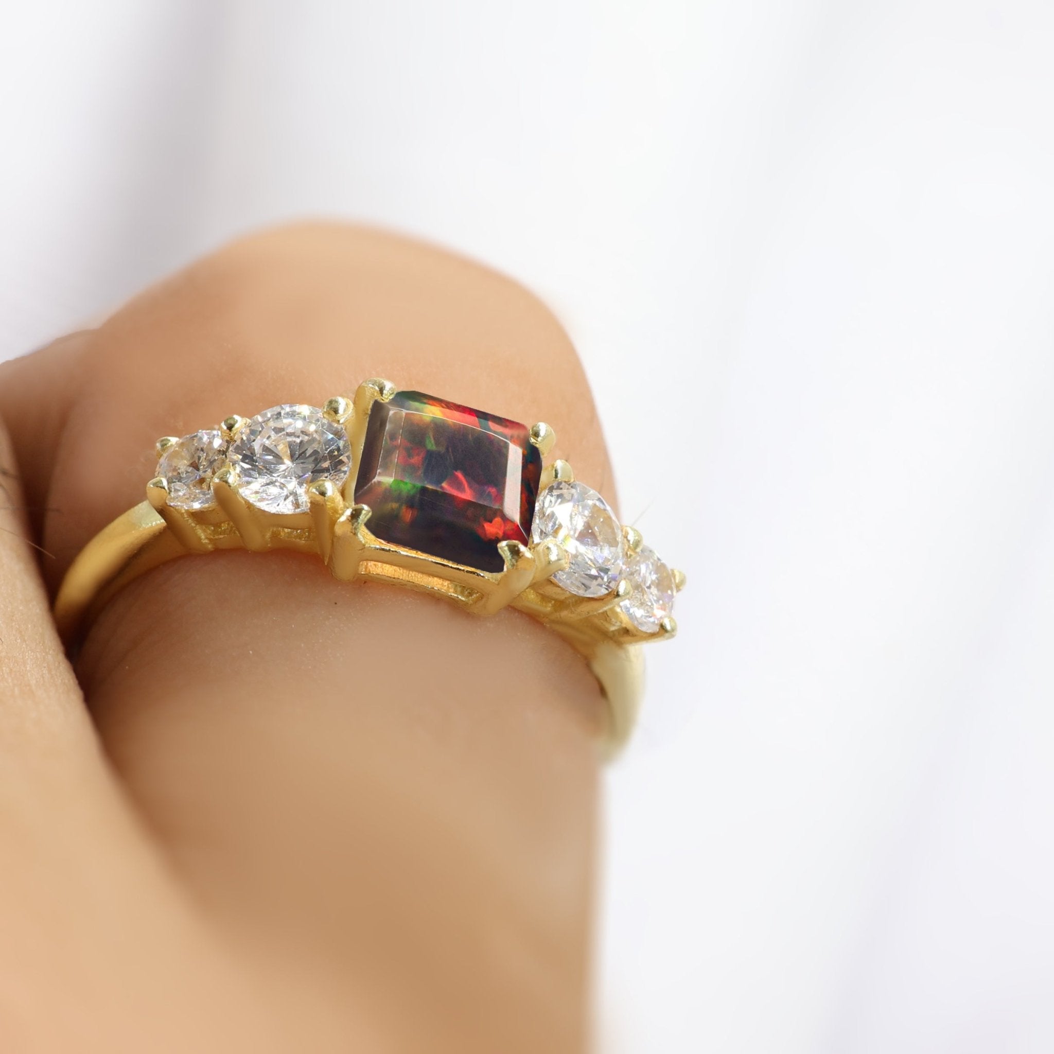 Black Natural Fire Faceted Octagon Opal Ring - Goodstone Jewels