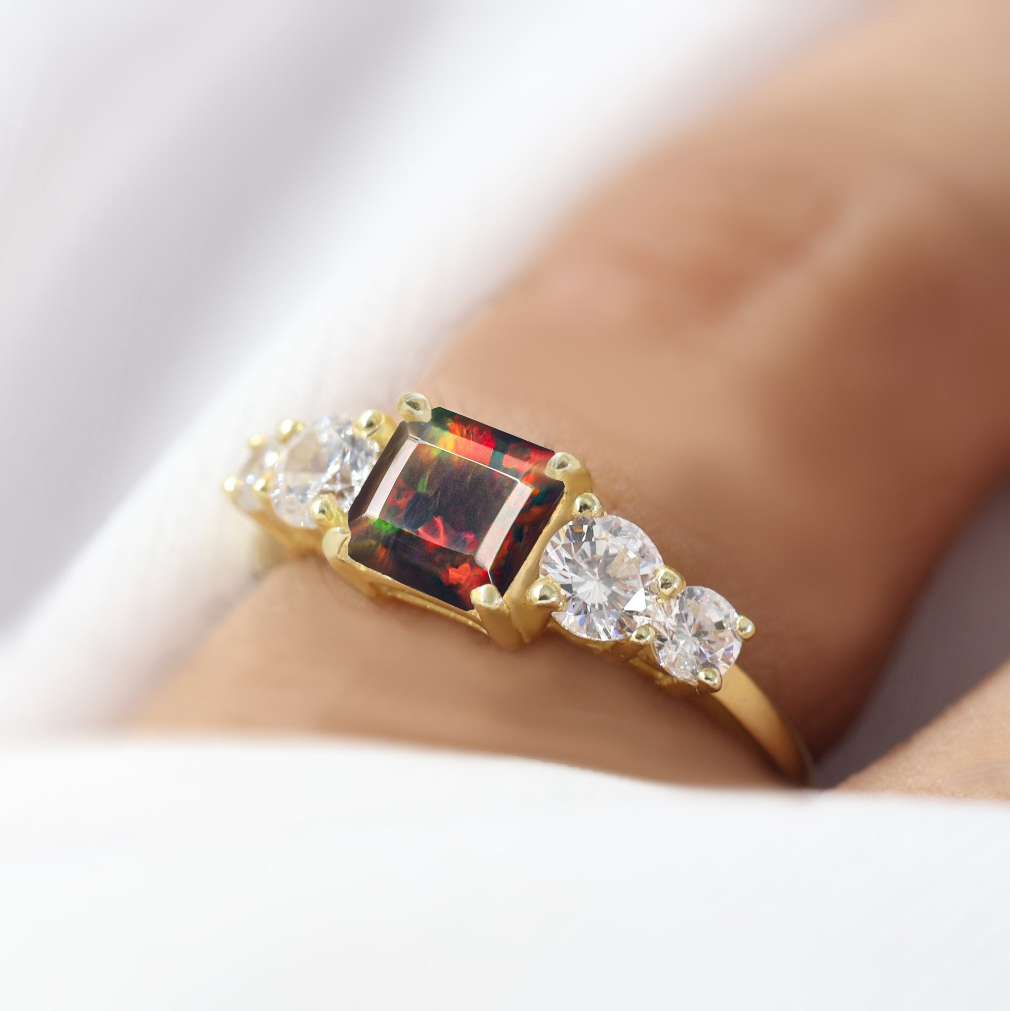 Black Natural Fire Faceted Octagon Opal Ring - Goodstone Jewels