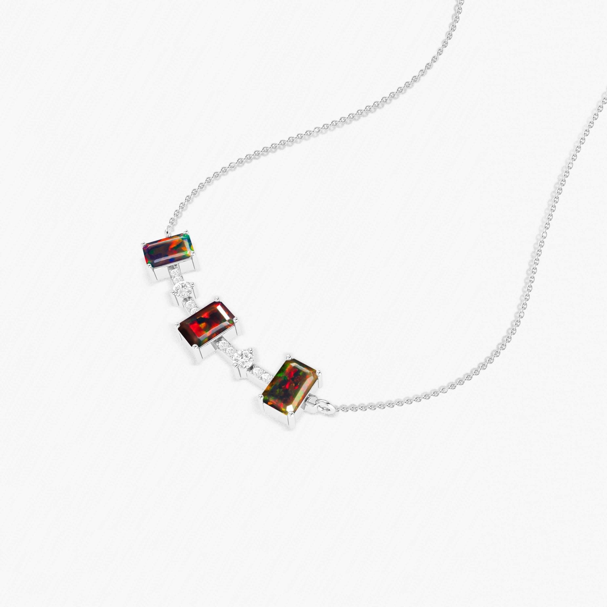 Black Opal Baguette Gemstone Bar Necklace - Goodstone Jewels
