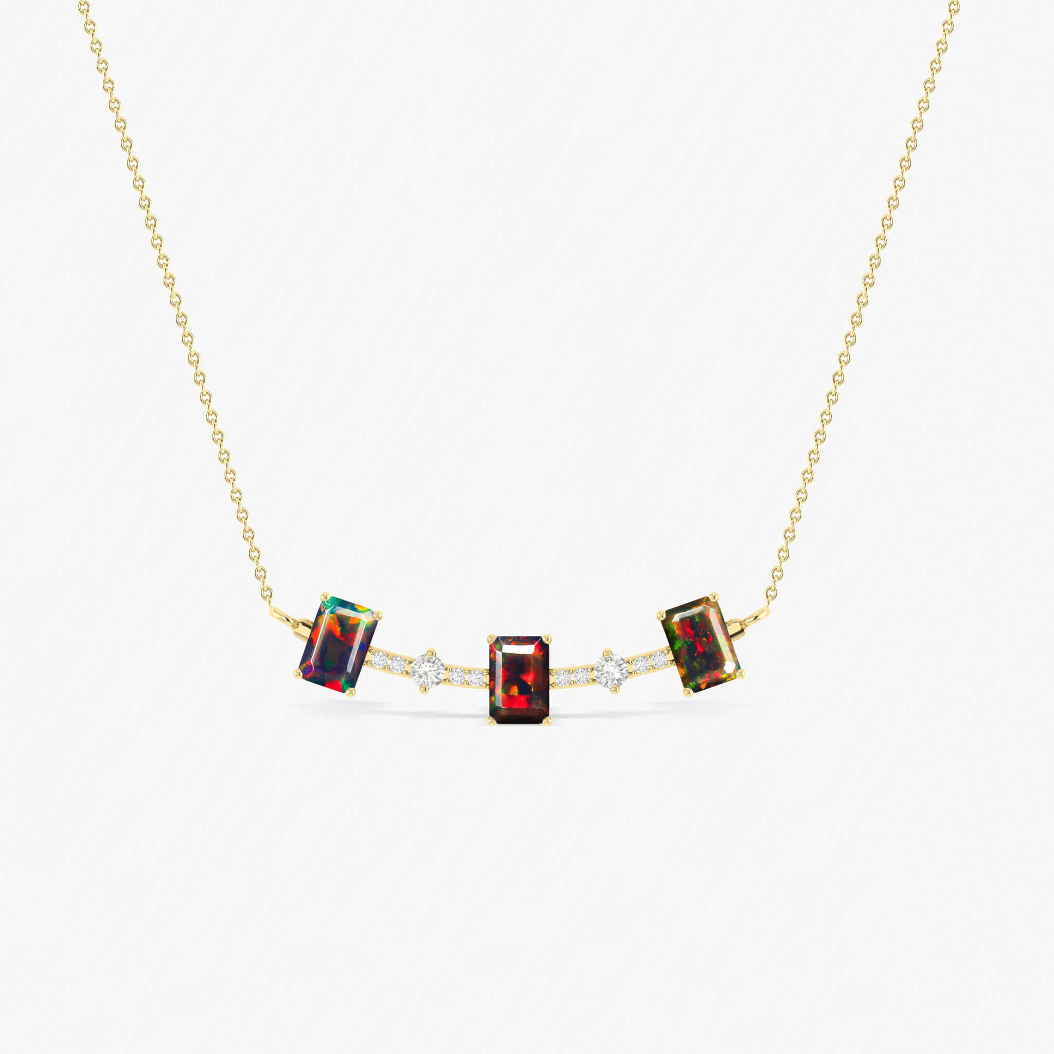 Black Opal Baguette Gemstone Bar Necklace - Goodstone Jewels